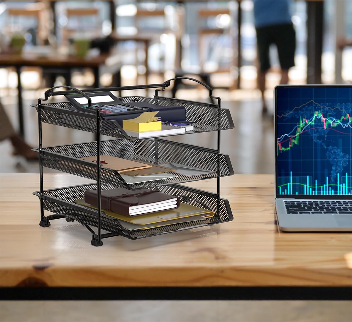 Simple Houseware 3 Tier Stackable Desktop Document Letter Tray Organizer, Black