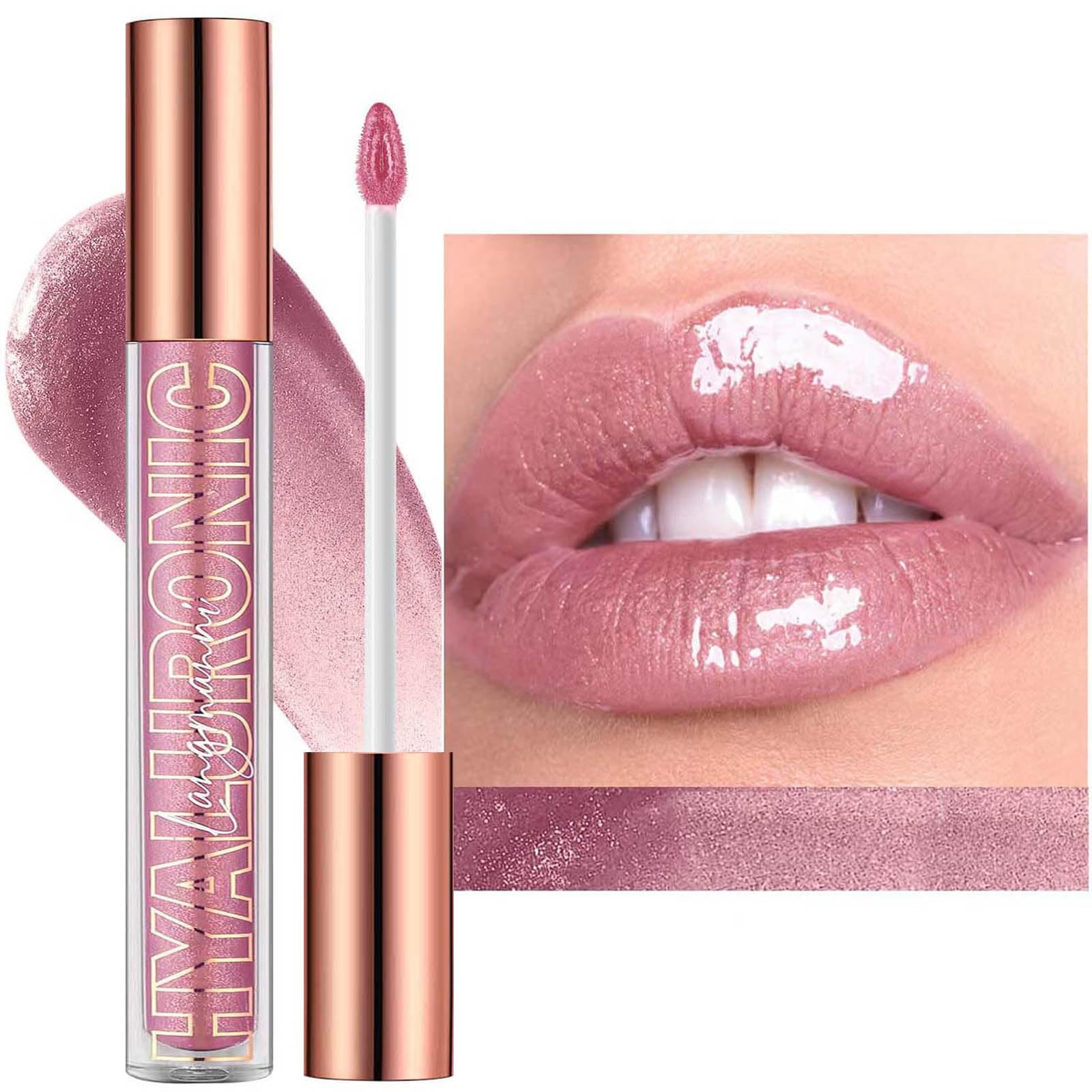 Pink Lip Gloss Makeup Plumping Glitter Lip Gloss for Girls Women Lip Plumping Tinted Lipgloss High Pigment Plumper Long Lasting Moisturizing Lip Gloss Oil Shimmer Sparkly Natural Lipstick(03#)