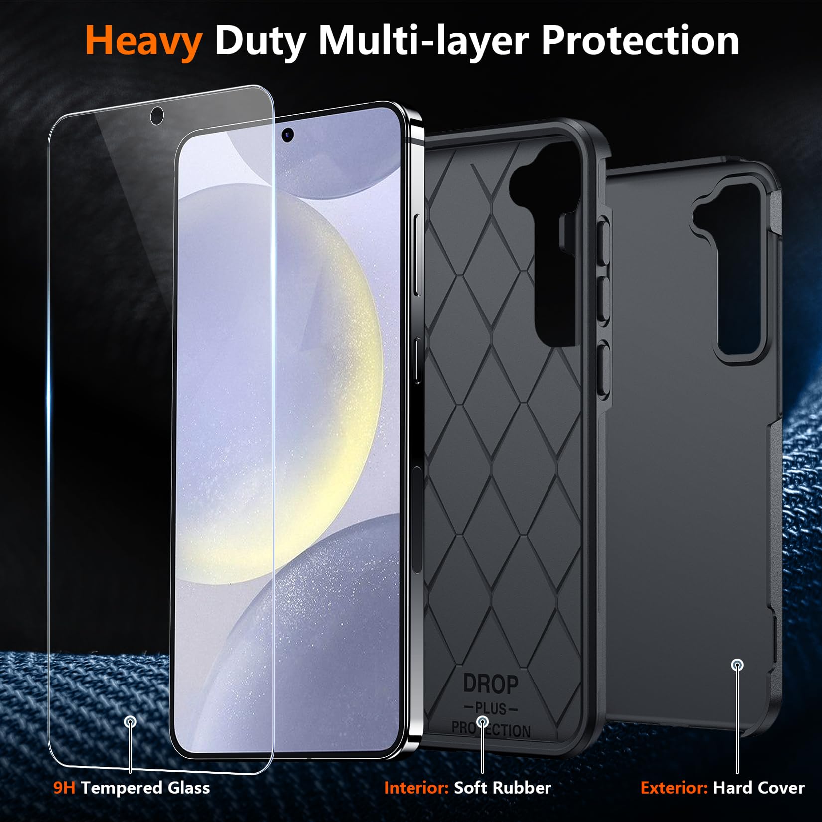 SPIDERCASE for Samsung Galaxy S24 Case, [12 FT Military Grade Drop Protection] with 2PCS [ Screen Protector+Camera Lens Protector] Heavy Duty Shockproof Case,Black