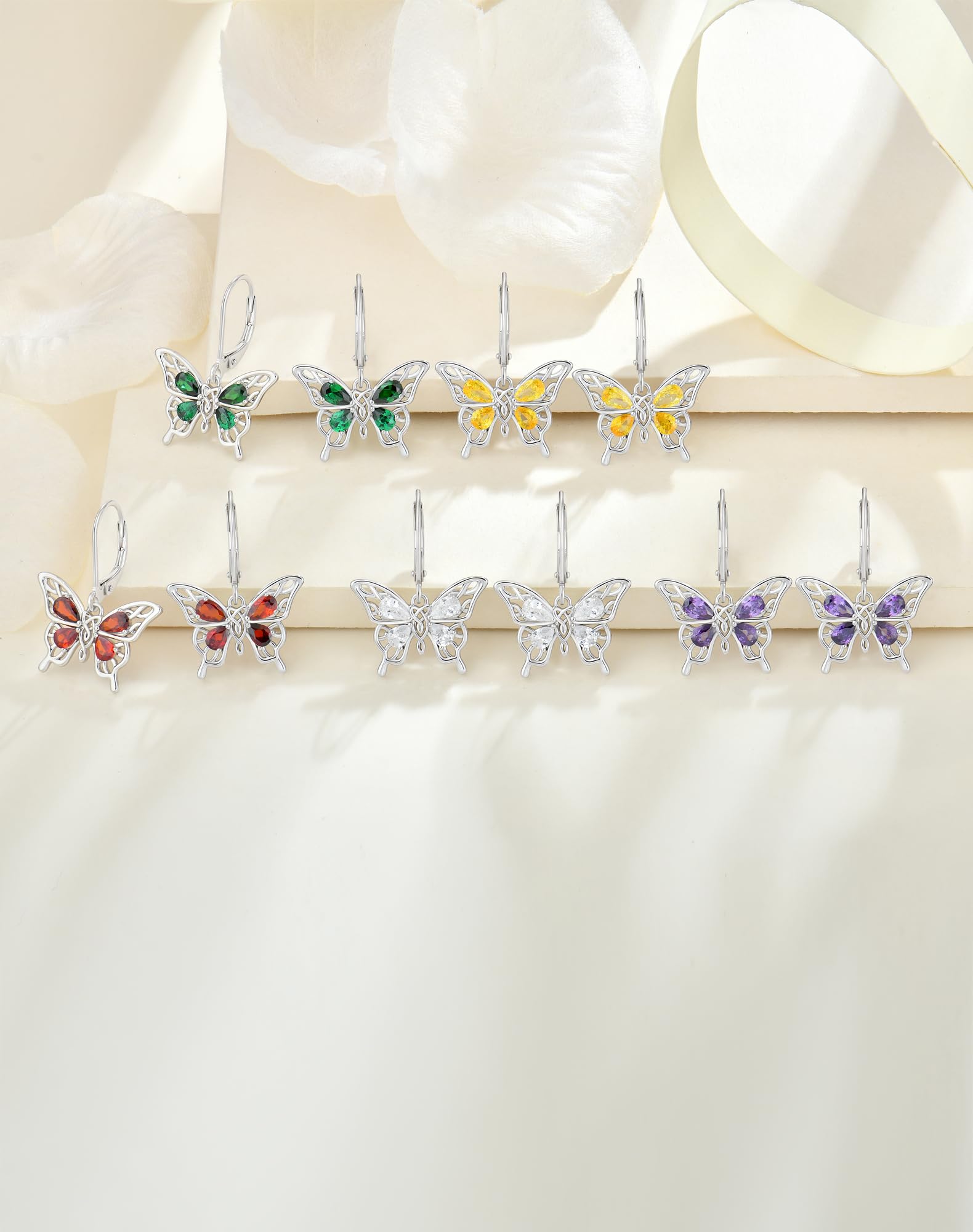 Guesma Garnet Butterfly Earrings for Women - 925 Sterling Silver Dangle Leverback Earrings Teardrop Created Birthstone Drop Earrings - Jewelry Gifts for Her