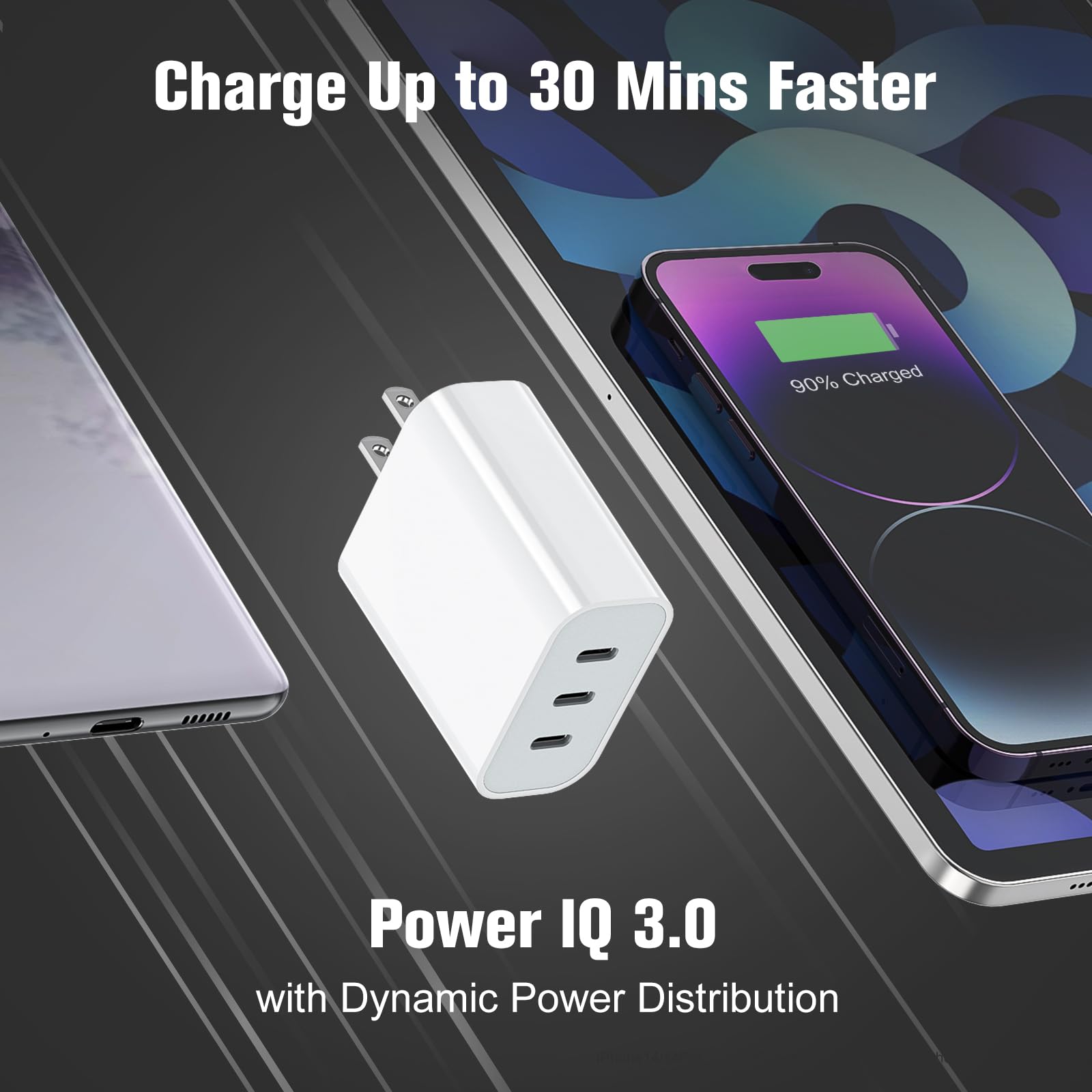 USB C Charger, Amoner 35W 3-Port iPhone Fast Charger Block, iPhone Cube Adapter with PD 3.0 Power Delivery Compatible with iPhone 15/15 Pro/14/13/12/11/SE/XS, Galaxy, Pixel 4/3 and More