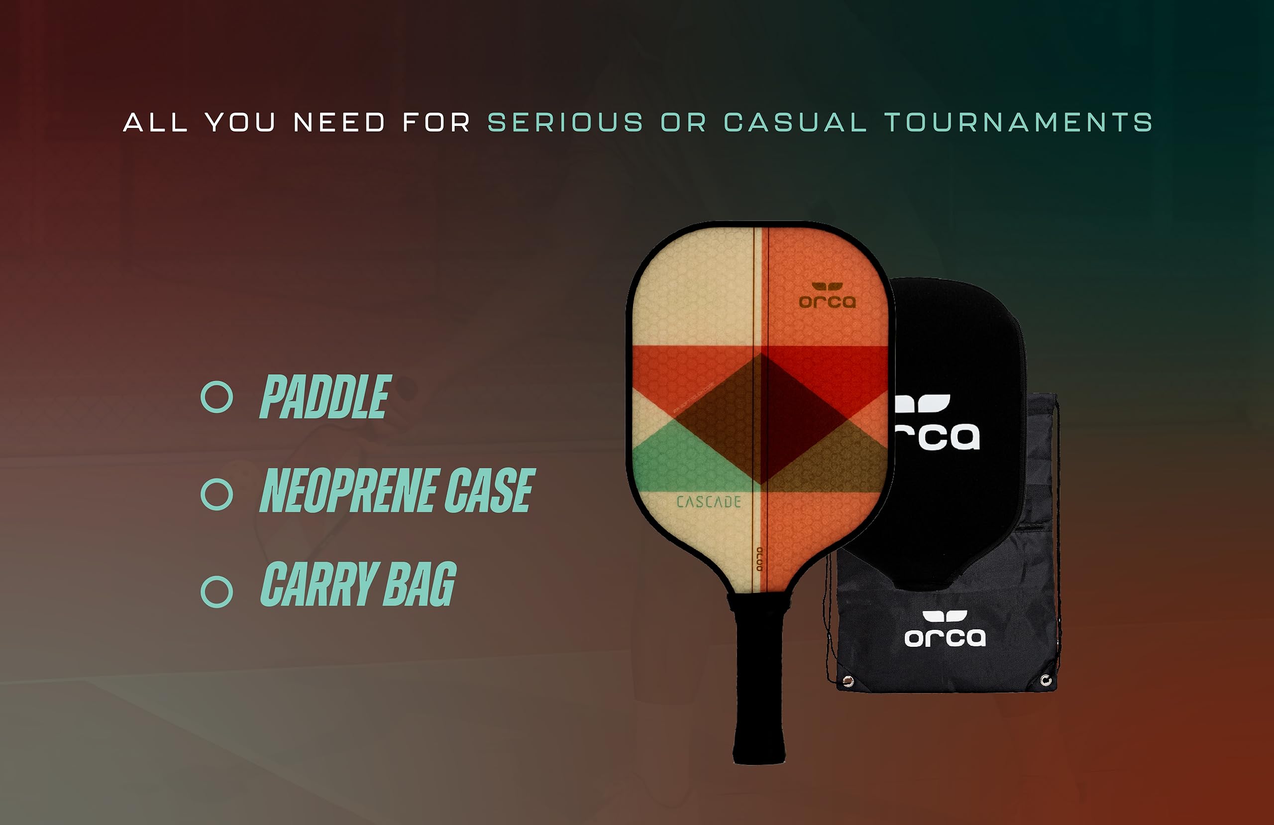 Orca Paddle Co. Cascade Pickleball Paddle Set with Neoprene Cover and carry bag, - Lightweight Racket for Beginners, Intermediate, Advanced Players - Premium Pickle-Ball Equipment and Accessories