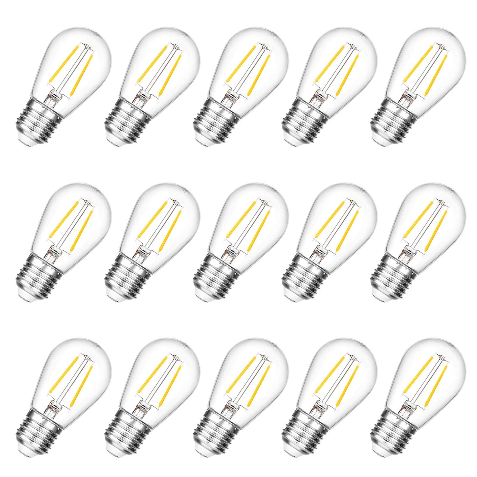 VISTERLITE Shatterproof S14 Replacement LED Light Bulbs, 2W, Equivalent to 11-25 Watt, Warm White 2200K, Outdoor String Lights Vintage Edison Bulb, E26 Medium Base, 15-Pack