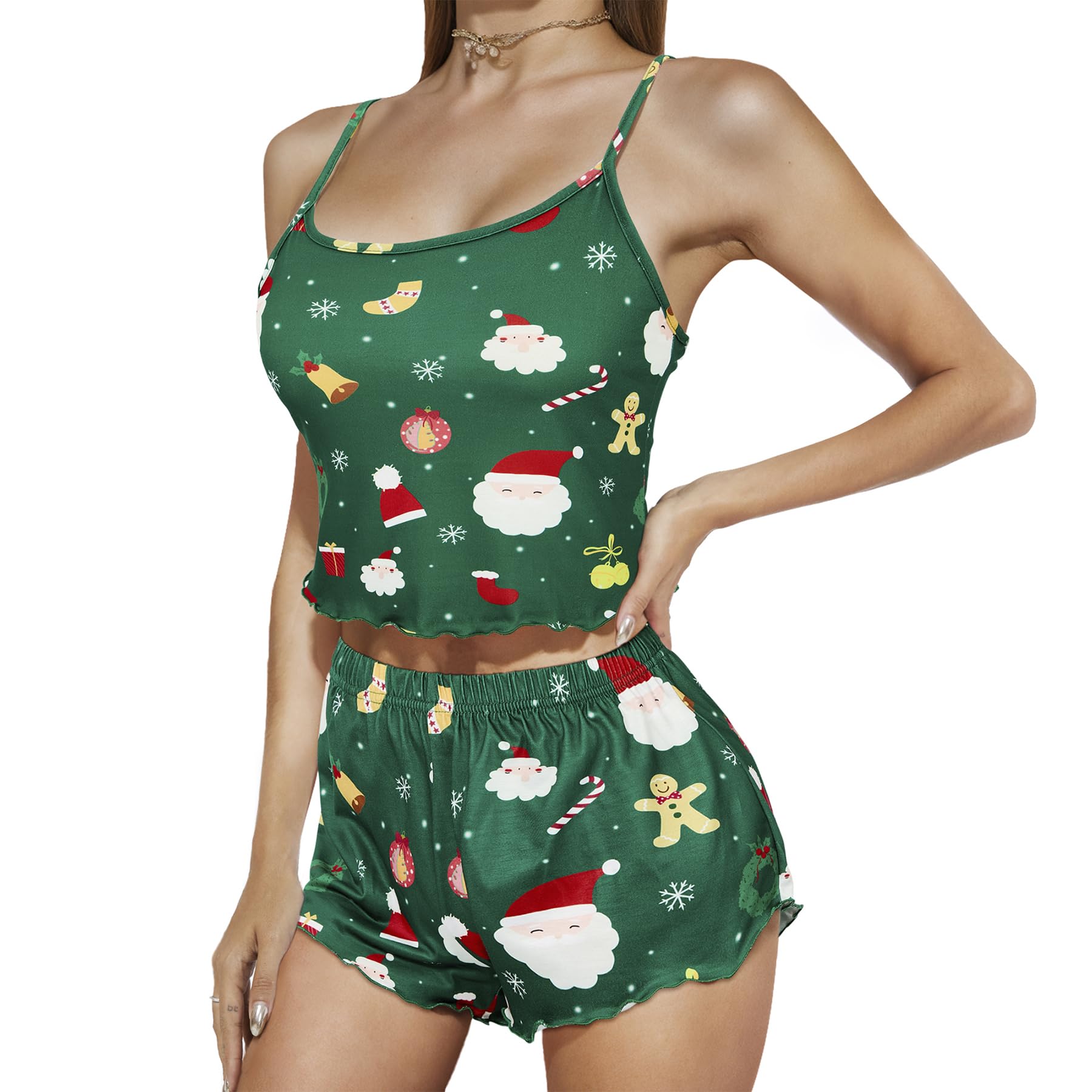 Zando Womens Christmas Pajamas Christmas Pajamas for Women Set Christmas Pajamas for Women Christmas Pajamas Women Christmas Pjs Women Cute Pajama Set Womens Pj Set for Women Green Christmas Small