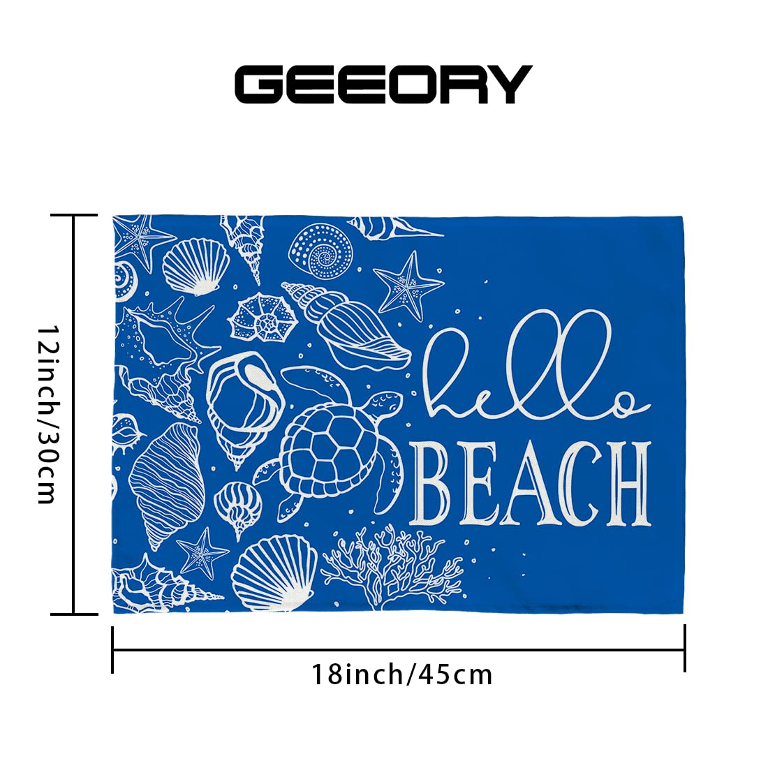 GEEORY Hello Beach Summer Placemats 12x18 Inch Set of 4 Blue Shell Turtle Farmhouse Rustic Holiday Kitchen Dining Table Decoration for Indoor Outdoor Dinner Party Décor GP065