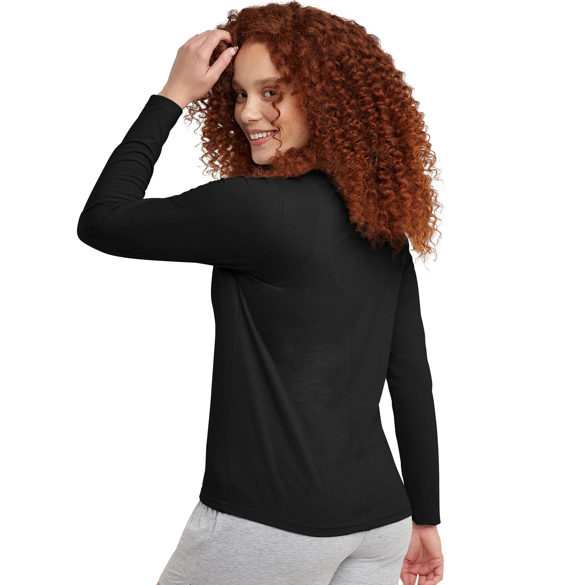 Hanes Comfortblend Women's Originals Long-Sleeve T-Shirt, Tri-Blend Lightweight Jersey Tee, Curved Hem, Available in Plus, Black