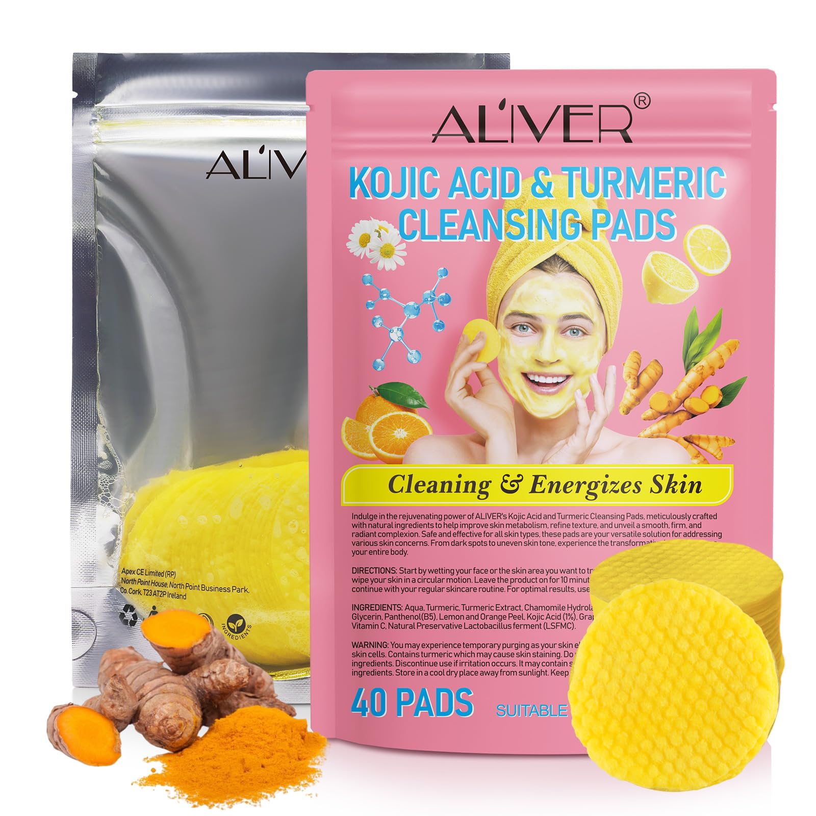 NIFEISHI Turmeric Kojic Acid Cleansing Pads, 80pcs Kojic Acid and Turmeric Cleansing Pads with Vitamin B5, Vitamin C Turmeric, Face Pads, Sugar Turmeric Cleansing Pads for Face