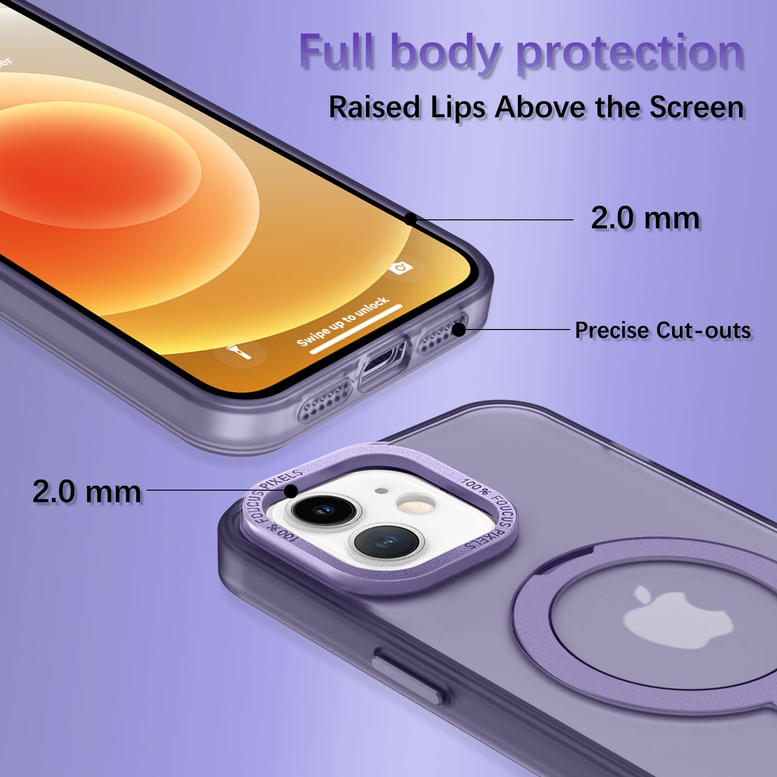 ZIYE Magnetic for iPhone 12 Case with Stand[Compatible with MagSafe]，Shockproof Magnetic Kickstand Slim Translucent Cover for iPhone 12 Case with Ring Stand,Purple