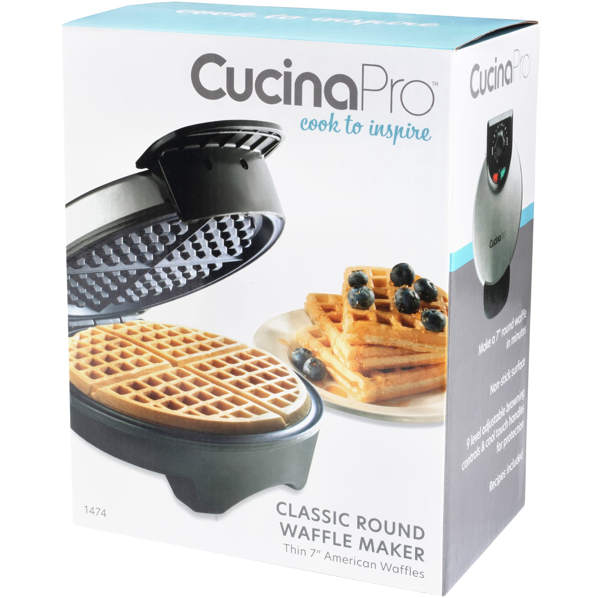 Waffle Maker by Cucina Pro - Griddle Makes 7 Inch Thin, American Style Waffles for Breakfast - Non-Stick Waffler Iron with Adjustable Browning Control, Homemade Breakfast Gift, Easy to Use and Clean