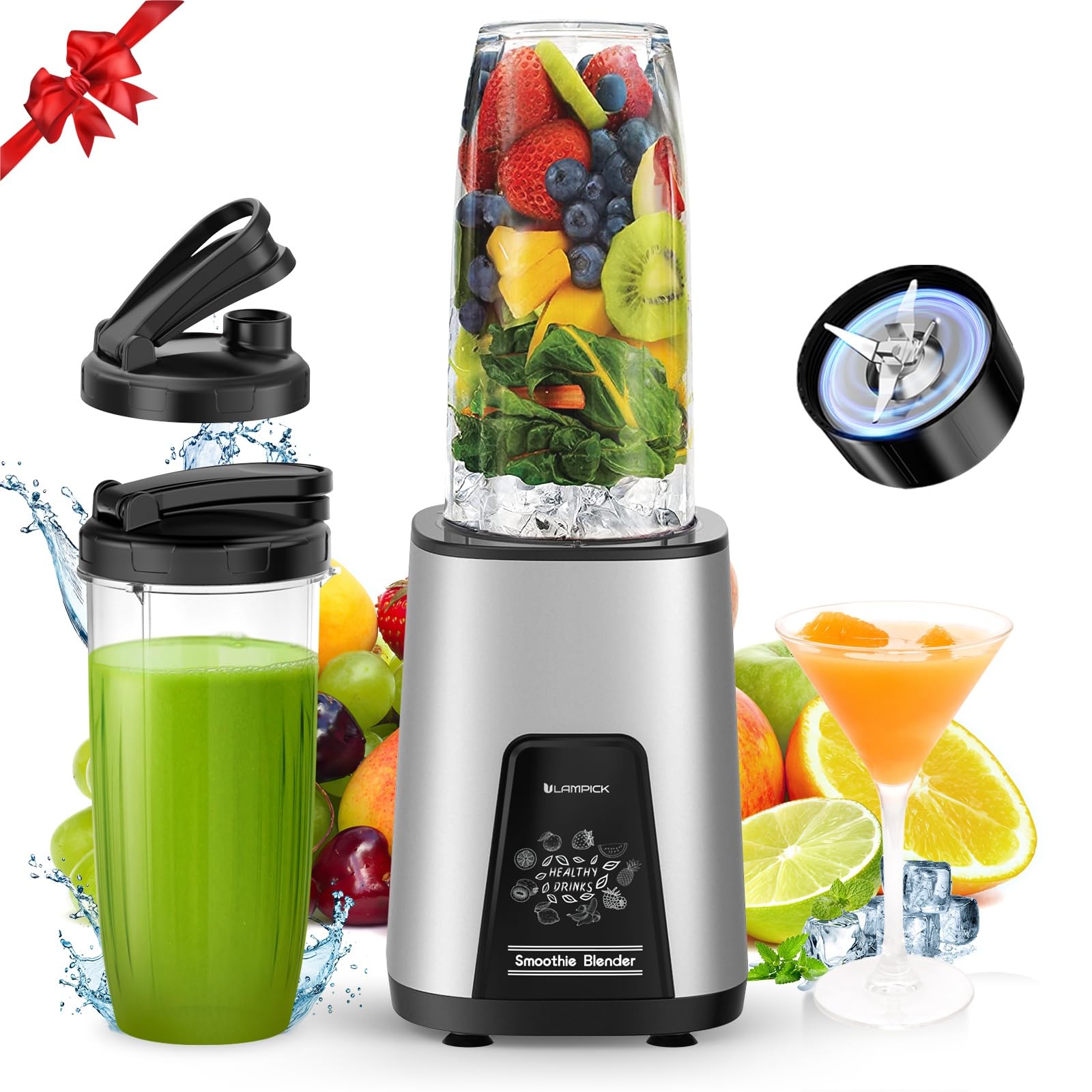 LAMPICK Blenders for Smoothie, 900W Personal Blender for Shakes and Smoothies with 2 * 22oz BPA Free Portable Cups, Small Juicer for Protein Shake, Baby Food, Frozen Drink