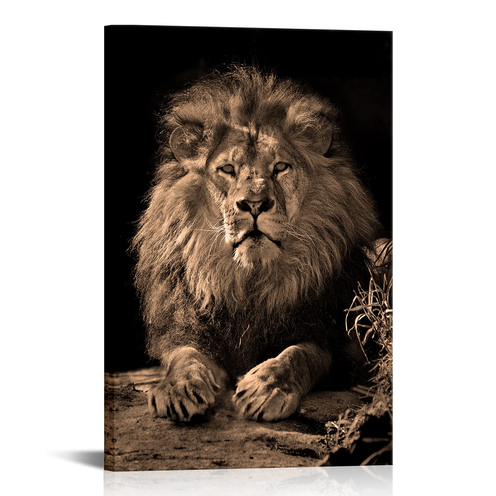 RnnJoile Lion Prints Wall Art Black and White Lion Portrait Painting Picture Powerful Animal Canvas Artwork for Mens Apartment Bedroom Decorations Framed 24"x36"