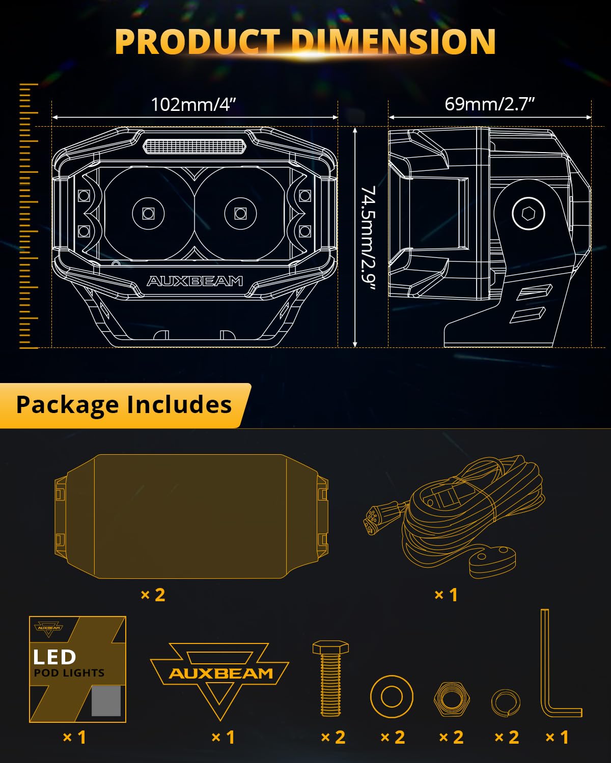 Auxbeam V-MAX Series LED Light Pod, 270° Side Shooter LED Offroad Lights with Amber DRL, 4 Inch Auxiliary Ditch Light for Truck ATV Jeep Ford