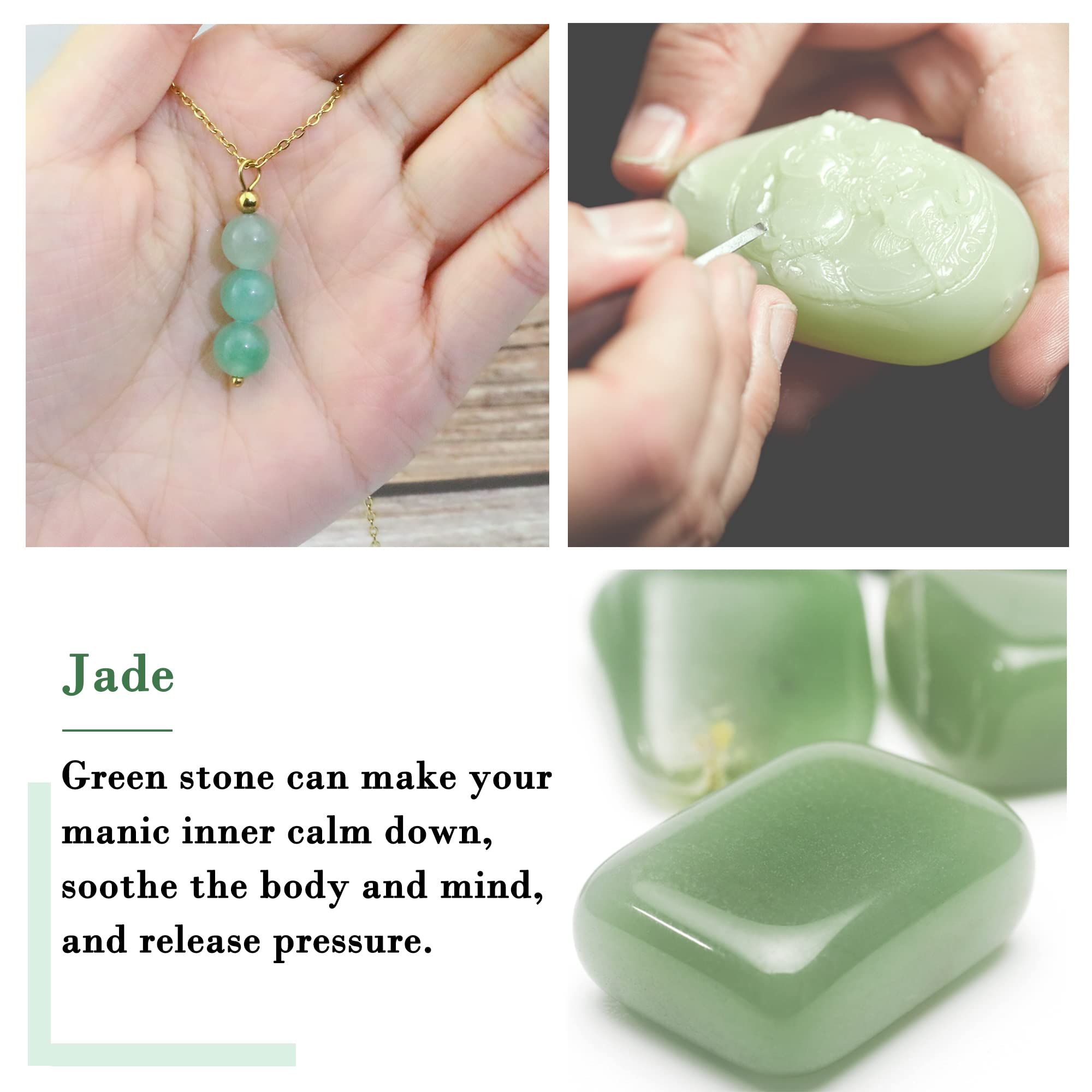 SmileBelle Jade Necklace for Women, Dainty Crystal Necklace With Jade Beads, Green Necklace Crystal Pendant Necklace as Birthday Gifts Ideas for Adults Women, Jade Jewelry as Crystals Gifts