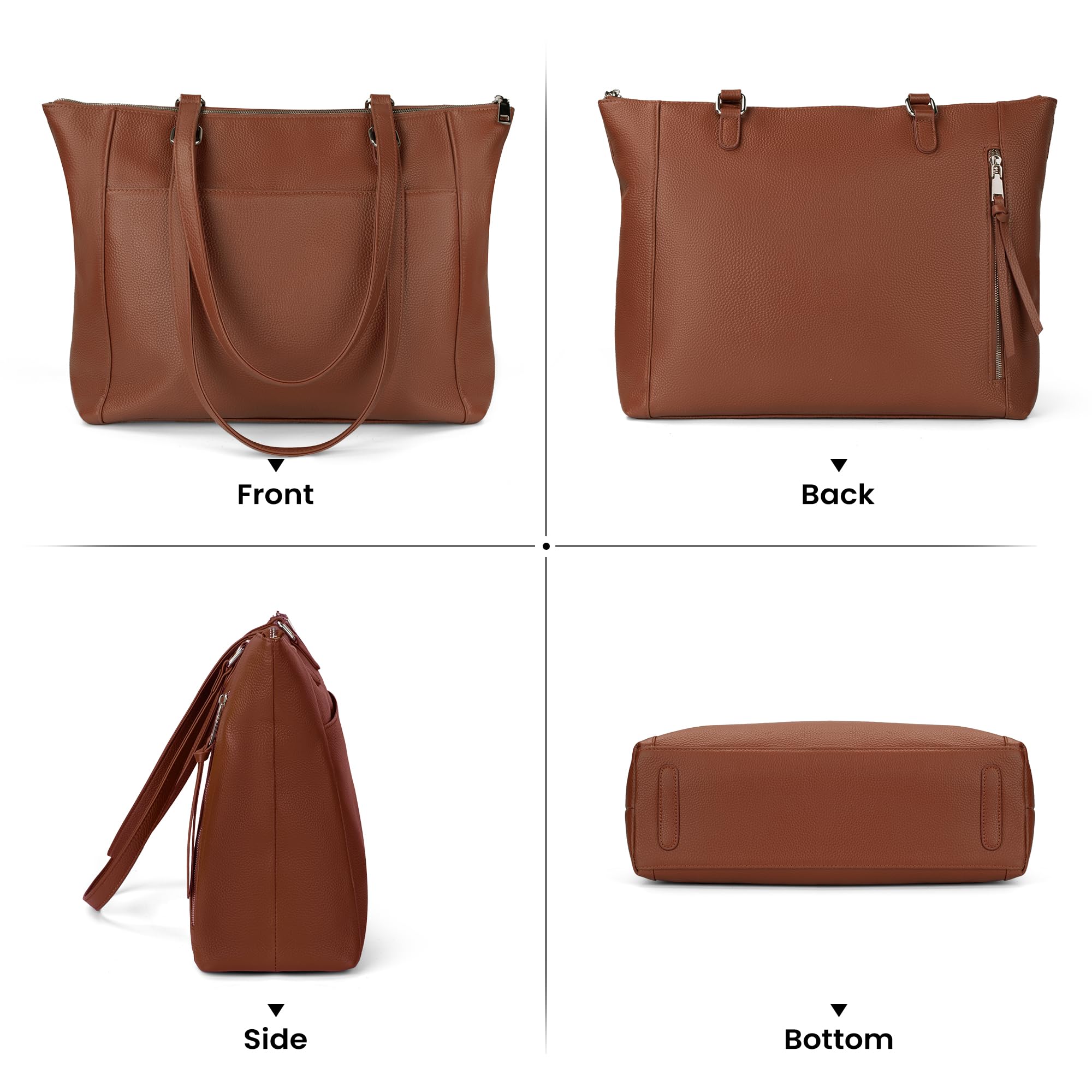 befen Genuine Leather Tote Bag for Women for Work, Brown Large Tote Purse, Women's Large Soft Leather Handbags and Shoulder Bags Satchel Handbags with Top Handles for Work Travel