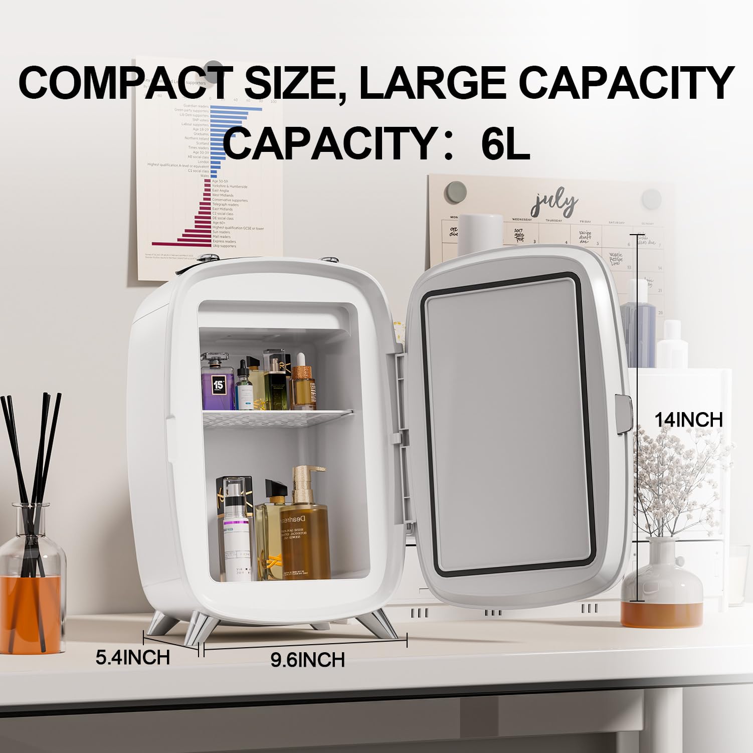 LIGIANT Skincare Fridge, With 3-Level Dimmable LED Light Mirror, Low Noise Beauty Fridge, 6L Large Capacity, Semiconductor Cooling, Portable Design for Multiple Uses - Bedroom, Office, and Travel