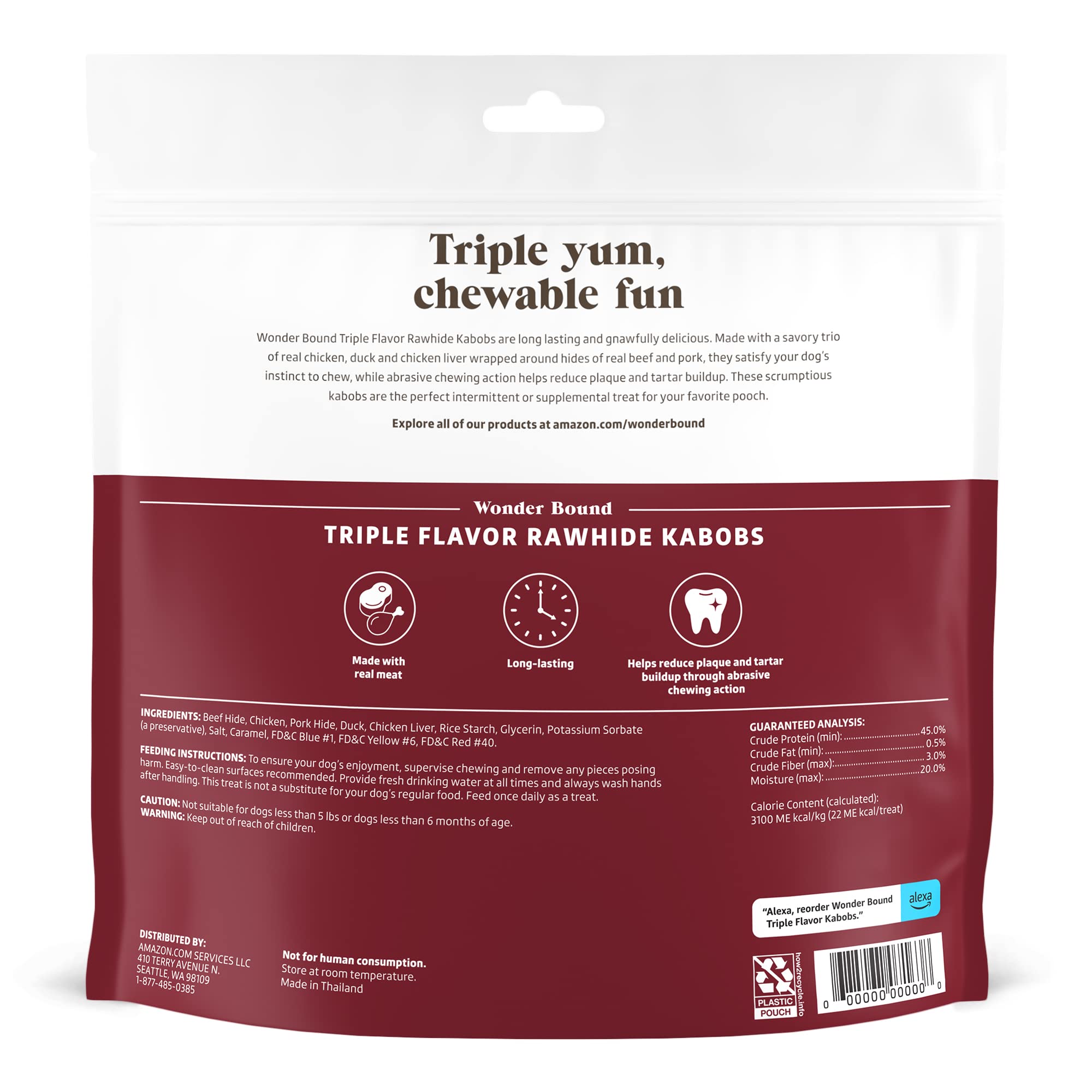Amazon Brand - Wonder Bound Triple Flavor Rawhide Kabobs for Dogs, Variety, 1.5 pound (Pack of 1)