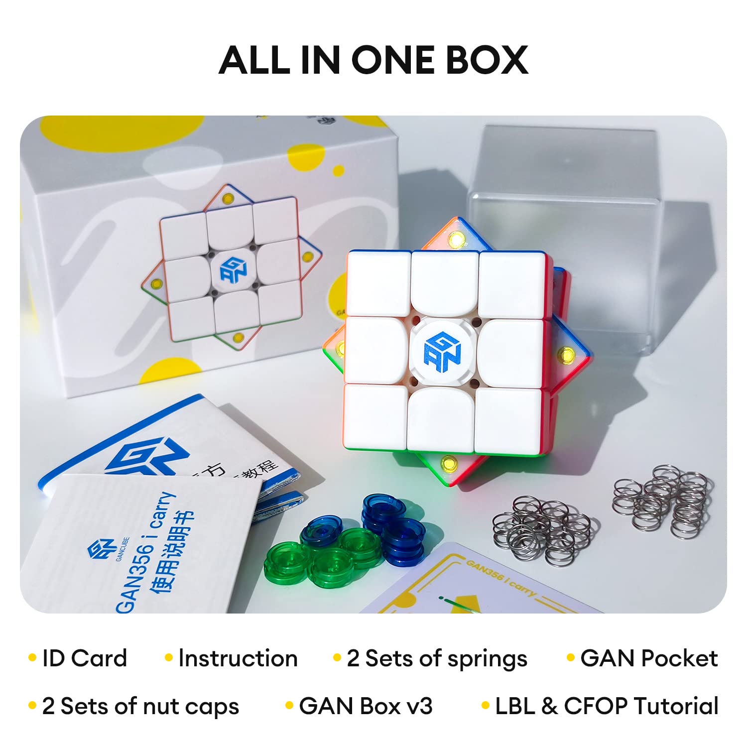 GAN 356 i Carry Stickerless Cube, GAN Smart Cube 3x3 Speed Cube Intelligent Tracking Timing Movements Steps with CubeStation App, Battery Version Non-Rechargeable