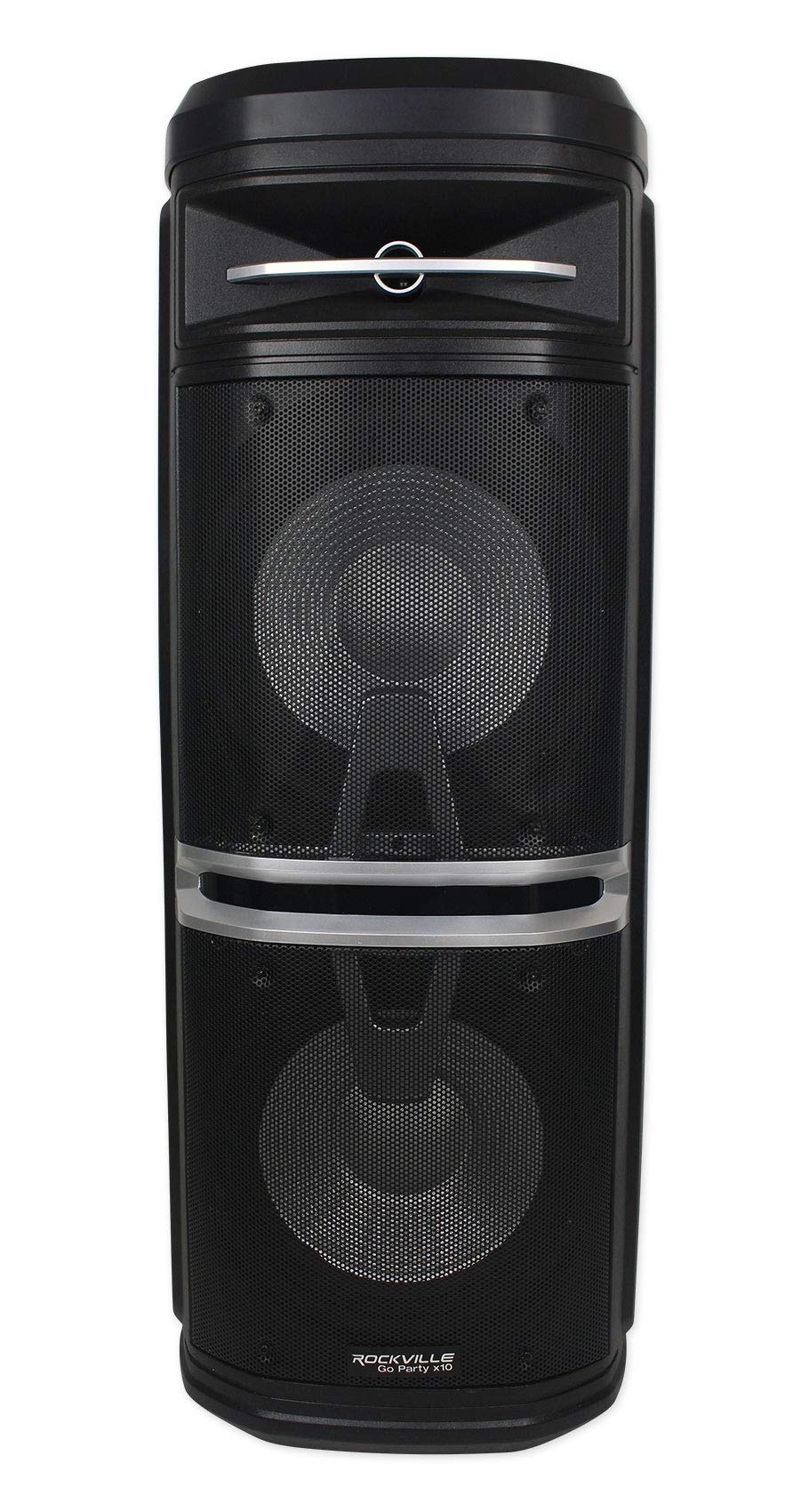 Rockville Go Party X10 Dual 10" 1000W Battery Powered Bluetooth Speaker, UHF Mic, True Wireless Stereo (TWS) Linking, LED Lights, for Parties and DJs