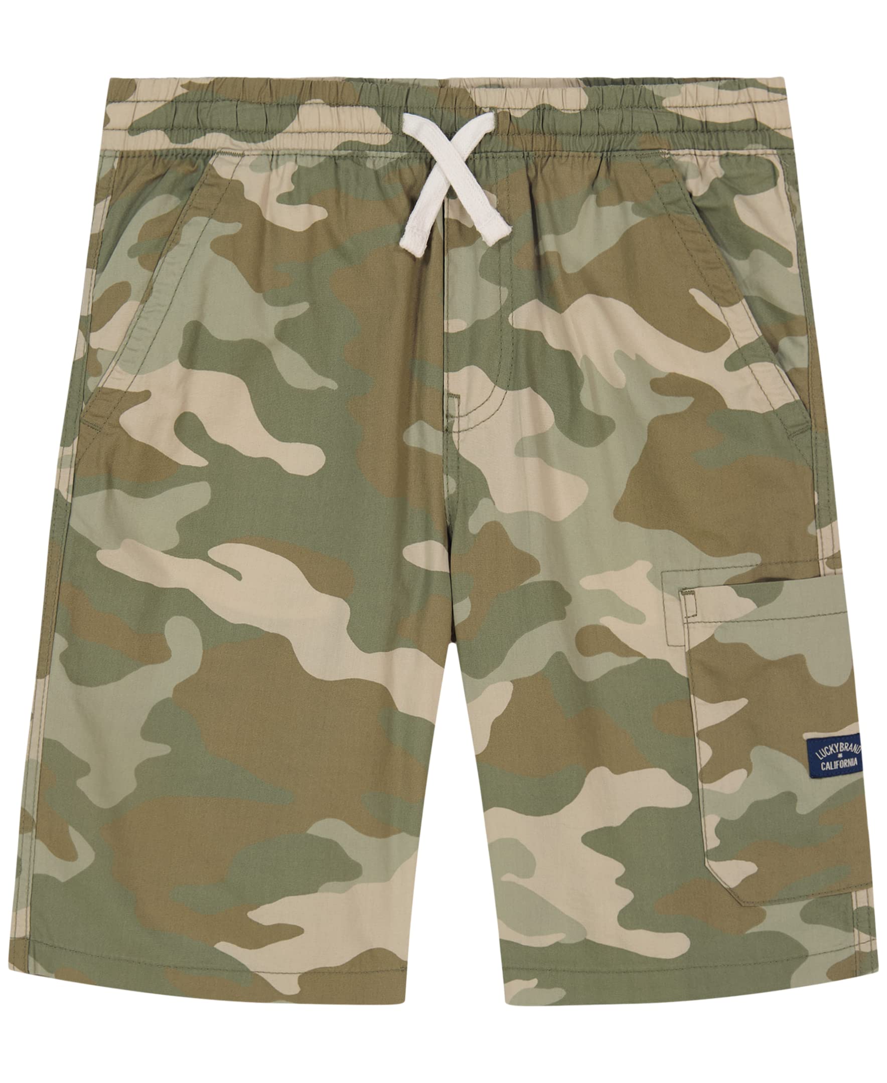 Lucky Brand Boys' Pull-On Cargo Shorts, Drawstring Closure, Tea Camo GC04, 5