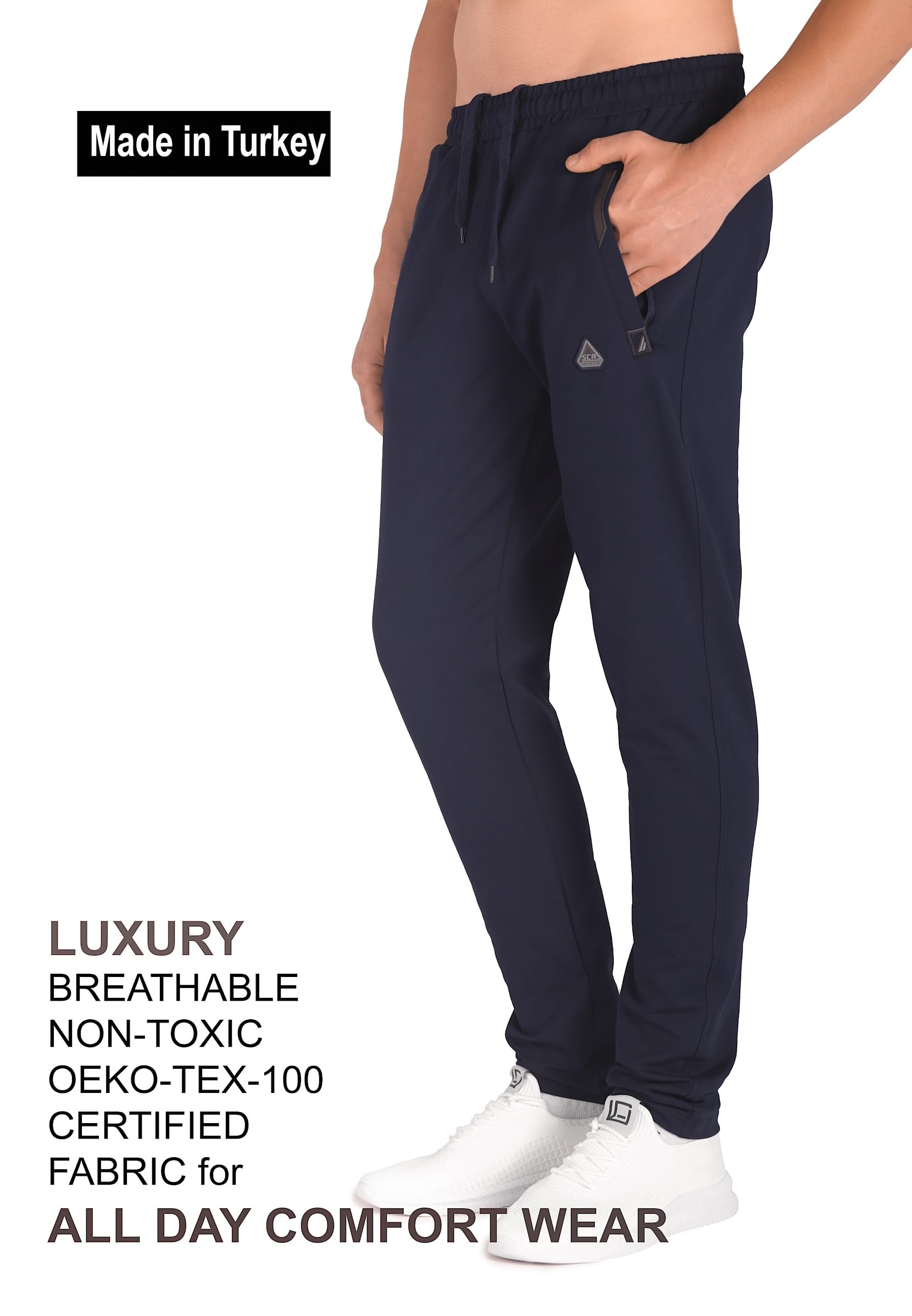 SCR SPORTSWEAR Men's Sweatpants with Pockets Tapered Slim Athletic Joggers Open Bottom Activewear - Mens Lounge Pants with Pockets - Large Sweatpants for Men - 30 Inseam Navy Blue Tapered