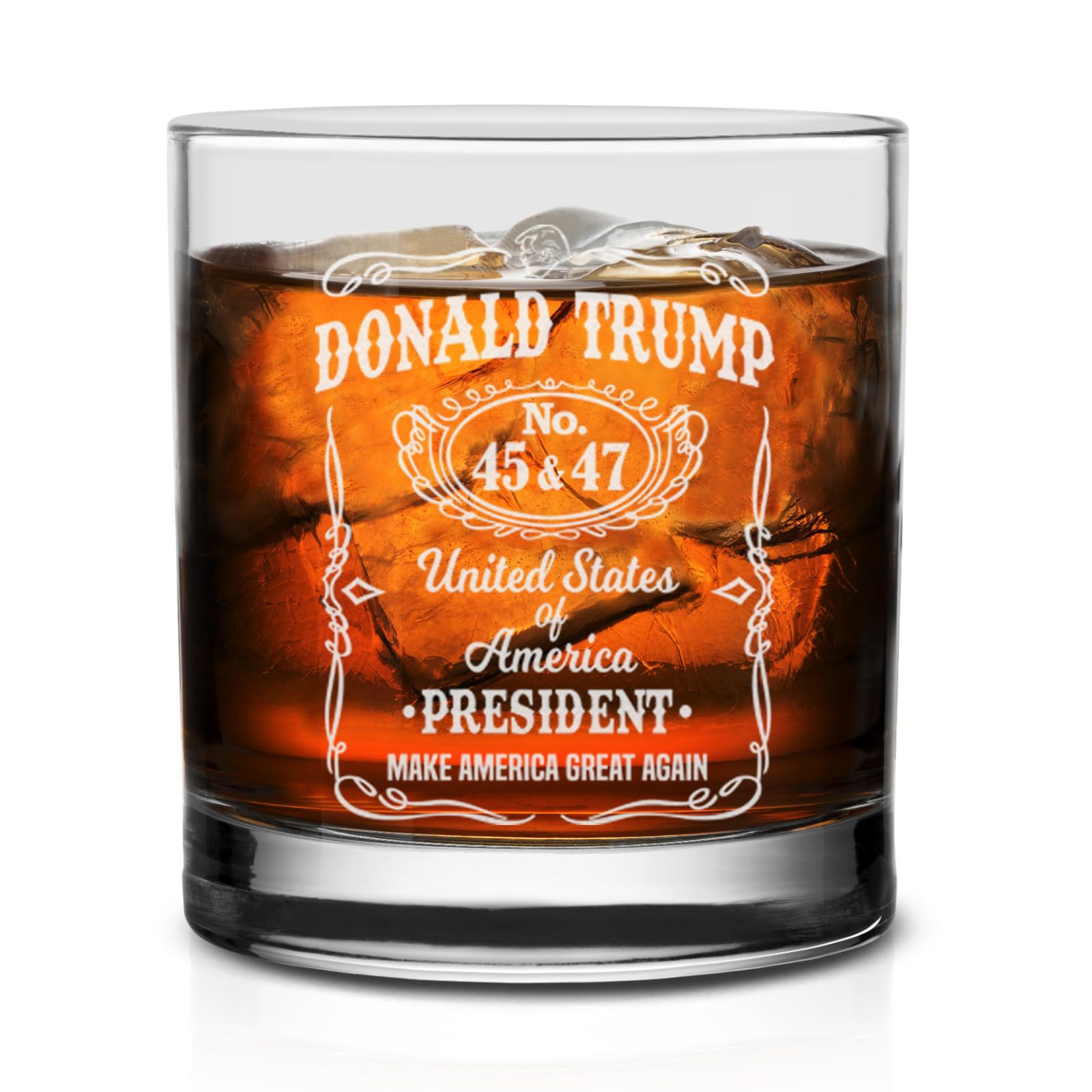 NeeNoNex Donald Trump Laser Engraved Whiskey Glass, Right Wing, Conservative Gift, Trump For Presidency, Poilitical Gift, 45-47