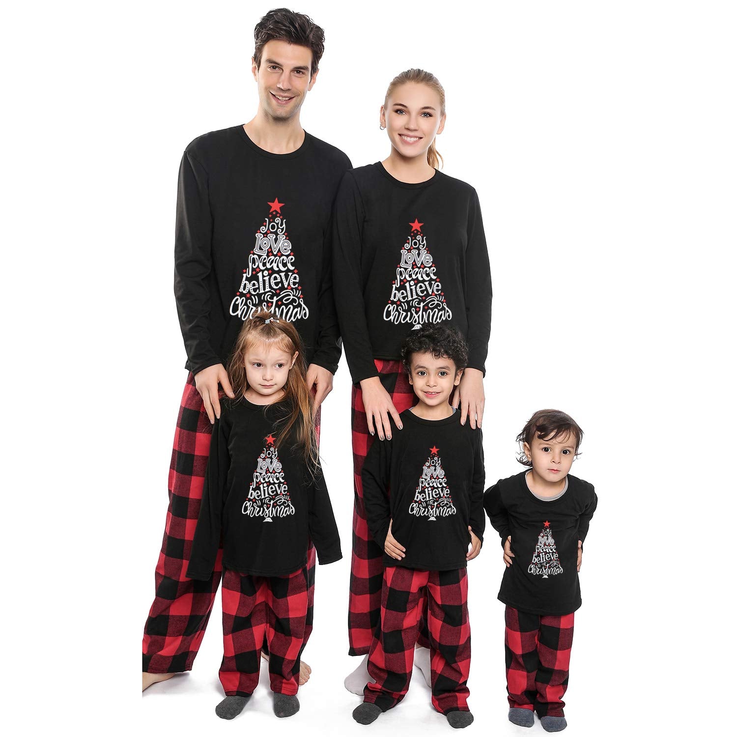 Onancehim Matching Christmas Pajamas for Family, Funny Holiday Cute Let It Snow Print Tops and Plaid Pants Xmas Sleepwear Pjs Set (Youth, 2-3T, Black)