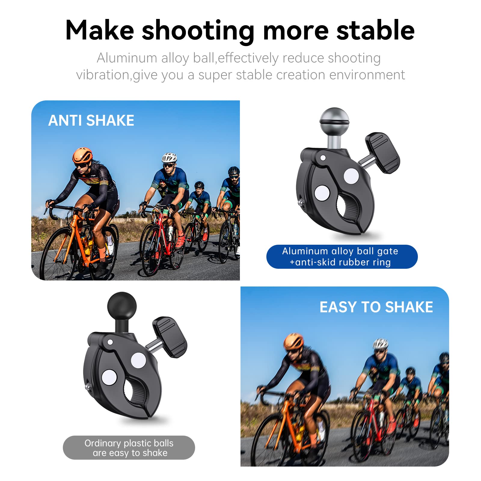 Motorcycle Bike Mount Handlebar Clamp Holder for GoPro Insta360 Accessories, 360 Bicycle DirtBike Attach Clip Mounting Accessory for Go Pro Max 13 12 11 10 9 Insta 360 X3 X4 DJI Action 4 Osmo Pocket 3