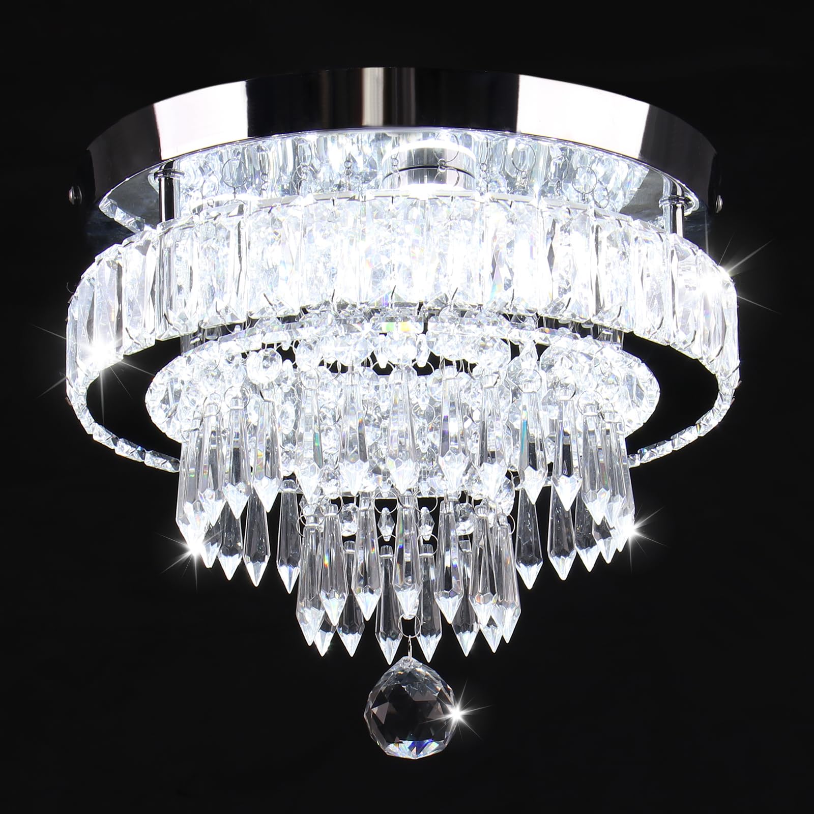 Cainjiazh Chandelier 11.8" Modern Crystal Chandeliers Crystal Light Fixtures Flush Mount Chandelier Ceiling Light Chandeliers for Bedrooms Living Room Dining Room Hallway (Cool White)