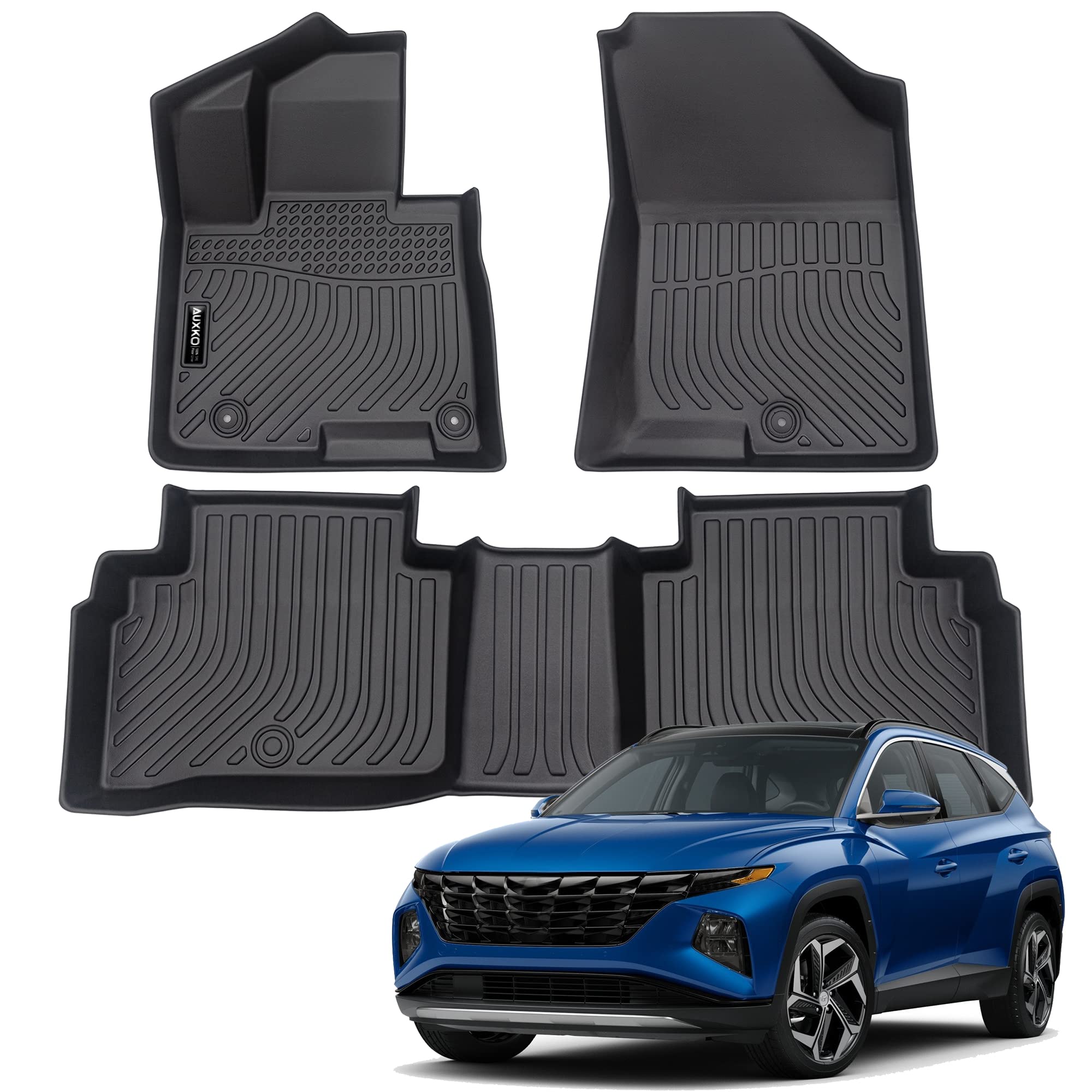 Auxko All Weather Floor Mats for 2025 2024-2022 Hyundai Tucson Gasoline TPE Liners Set Tucson Accessories All Season Guard Odorless Anti-Slip Floor Mats for 1st & 2nd Row