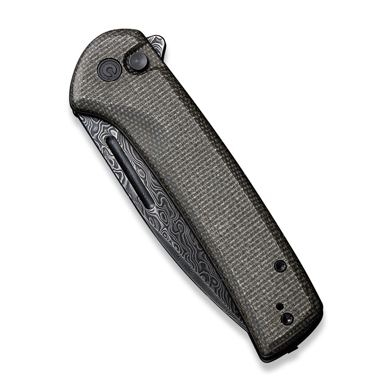 CIVIVI Pocket Knife for EDC, Conspirator Button Lock Folding Knife 3.48" Damascus Blade, Dark Green Micarta Handle C21006-DS1