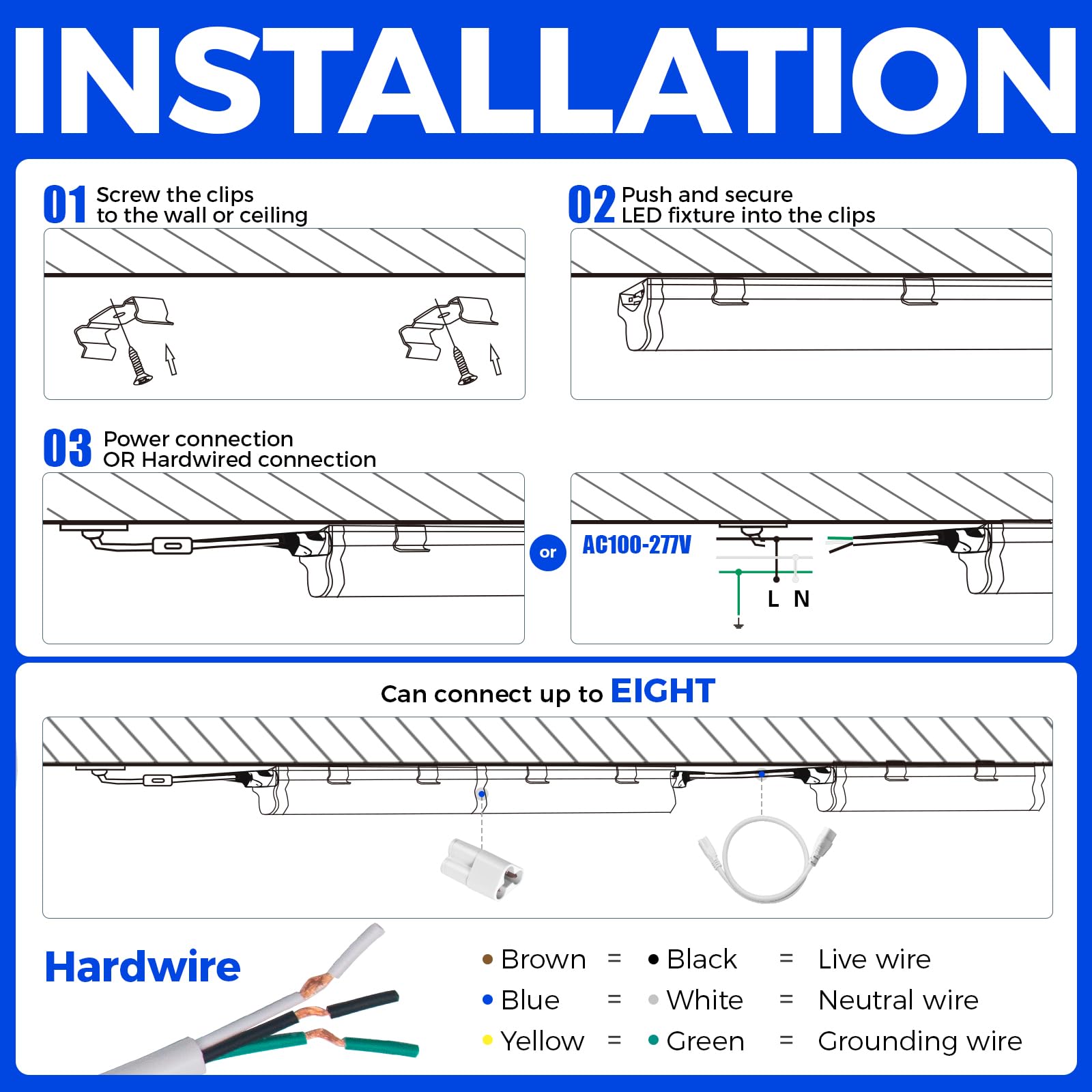 Barrina LED T5 Integrated Single Fixture, 4FT, 2200lm, 6500K (Super Bright White), 20W, Utility Shop Light, Ceiling and Under Cabinet Light, Garage Light with Built-in ON/Off Switch