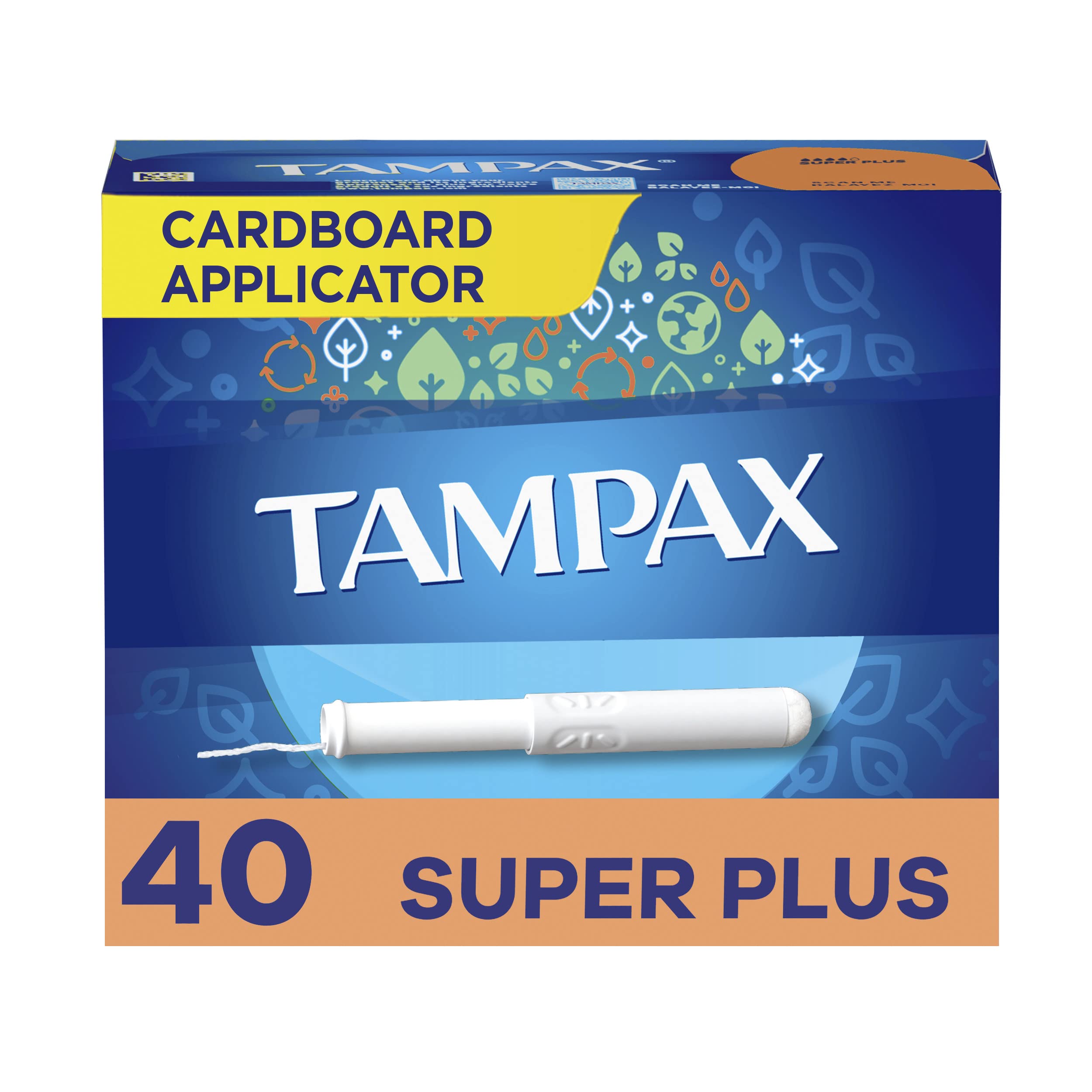 Tampax Tampons, Super Plus Absorbency, Cardboard Applicator, Leakgaurd Skirt, Unscented, 40 Count