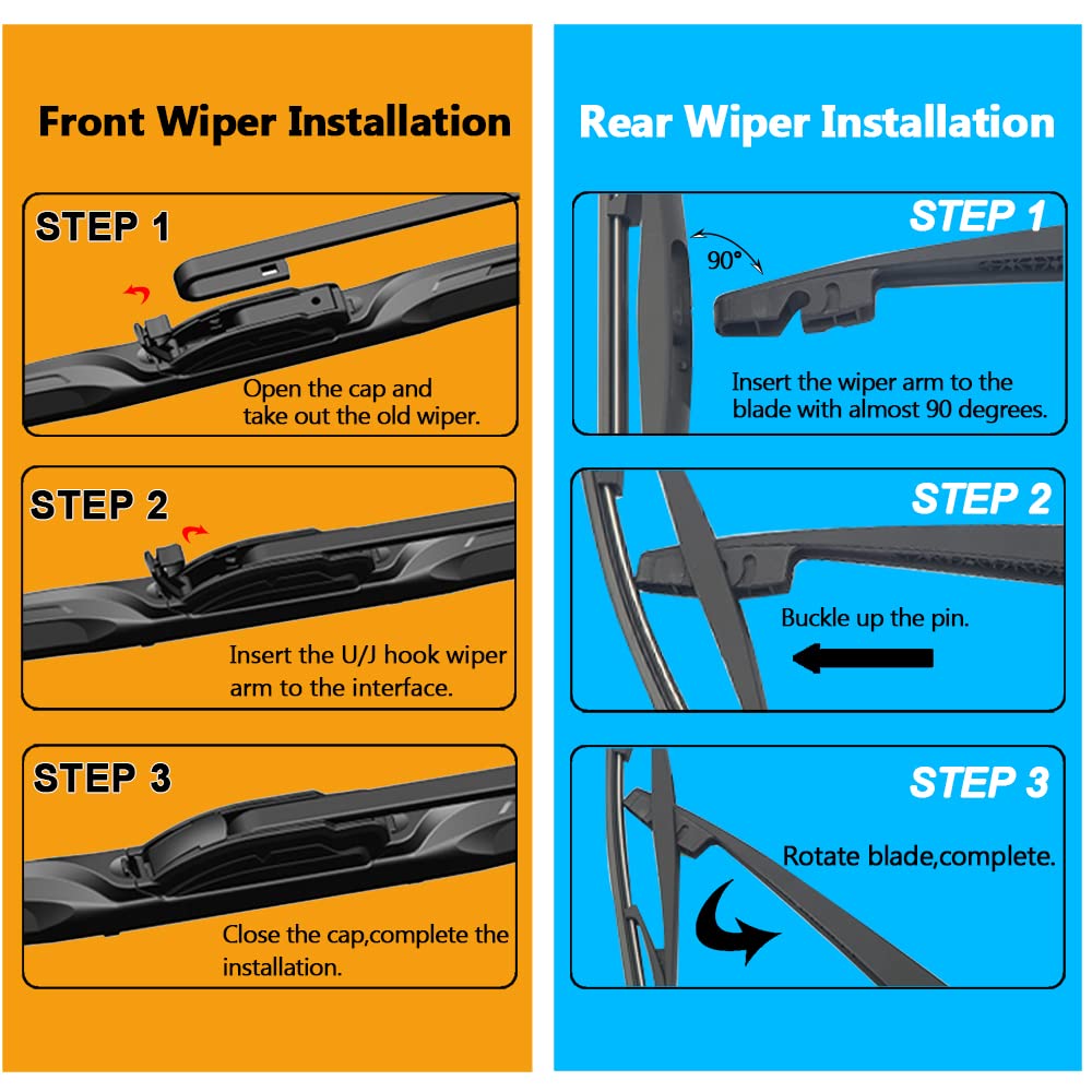 AUTOBOO Replacement for Honda Pilot Rear and Front Windshield Wiper Blade 2009-2015,3 Pieces 22"+21"+14 inch…