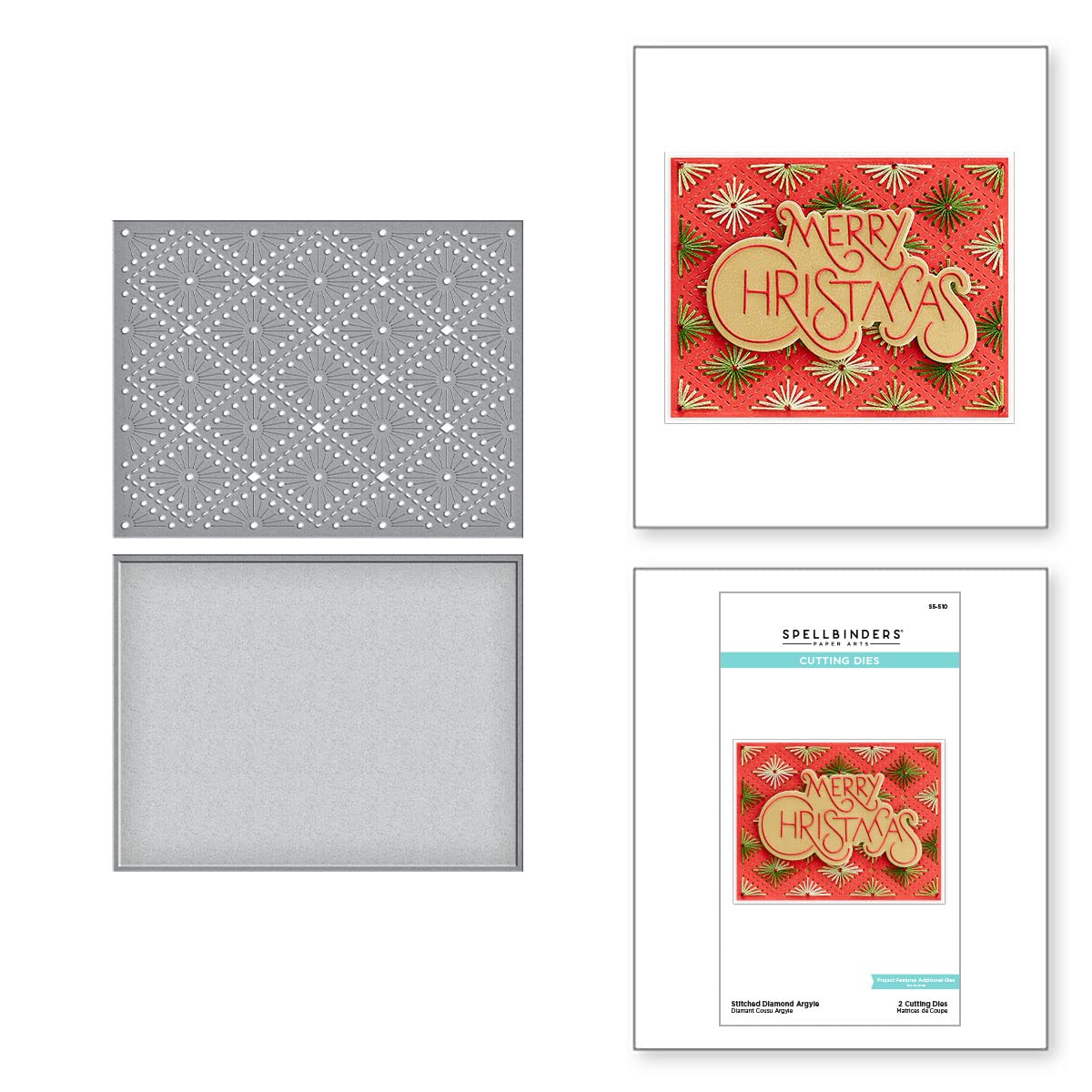 Spellbinders Stitched Diamond Argyle Etched Dies, Metal