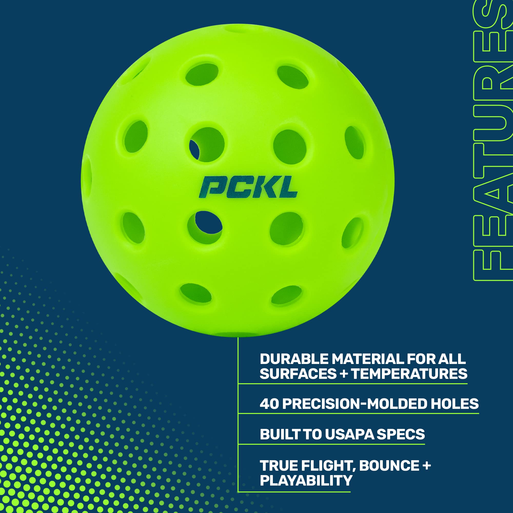 PCKL Optic Speed Pickleball Balls | Indoor & Outdoor | 4 Pack of Balls | Built to USAPA Specifications (Outdoor Neon Green)