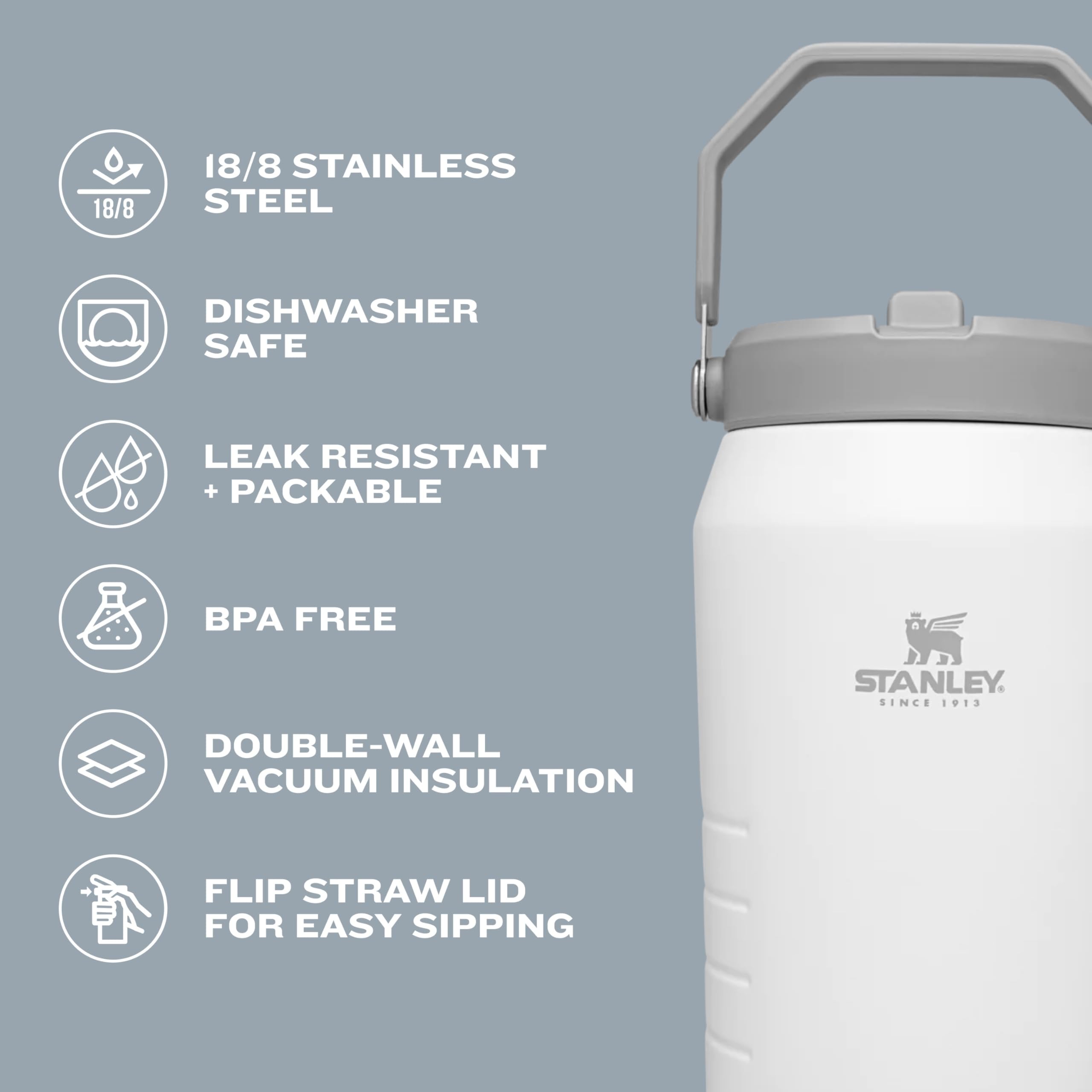 Stanley IceFlow Flip Straw Jug with Handle 96 oz| Twist On Lid and Flip Up Straw | Leak Resistant for Travel and Sports | Insulated Stainless Steel |BPA-Free |Charcoal