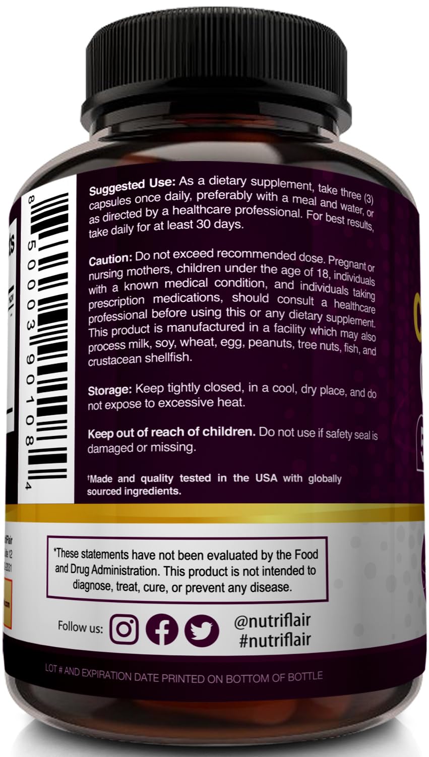 NutriFlair Multi Collagen Peptides 2250mg - Type I, II, III, V, X - Collagen Supplements Complex Powder Pills for Women and Men - Hydrolyzed Protein, Healthy Hair, Skin, Nails - Non-GMO (180 Capsules)