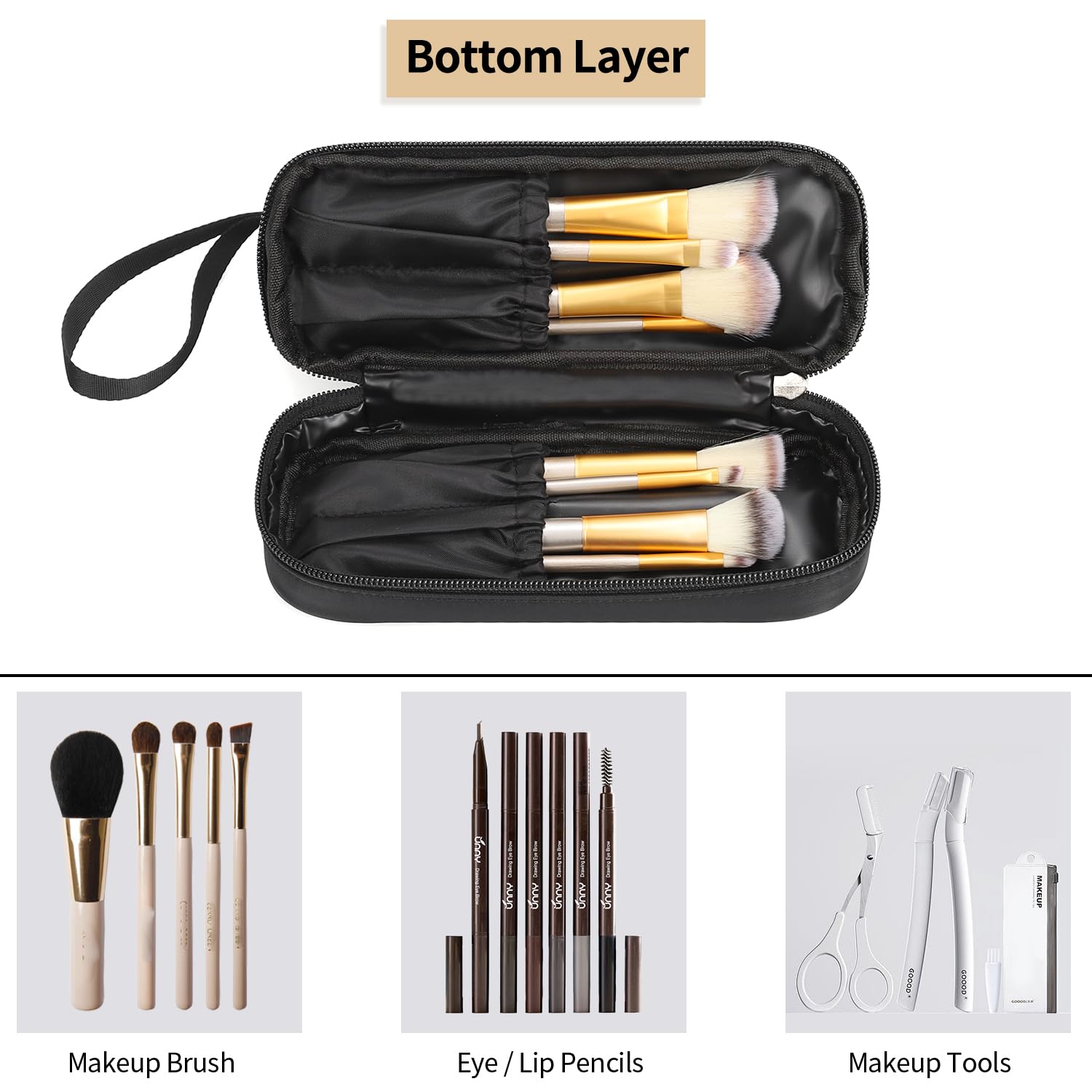 Ethereal Makeup Bag for Purse, Small Travel Makeup Organizer Bag for Women Daily Double Layer Cosmetic Bag Portable Makeup Brush Bags