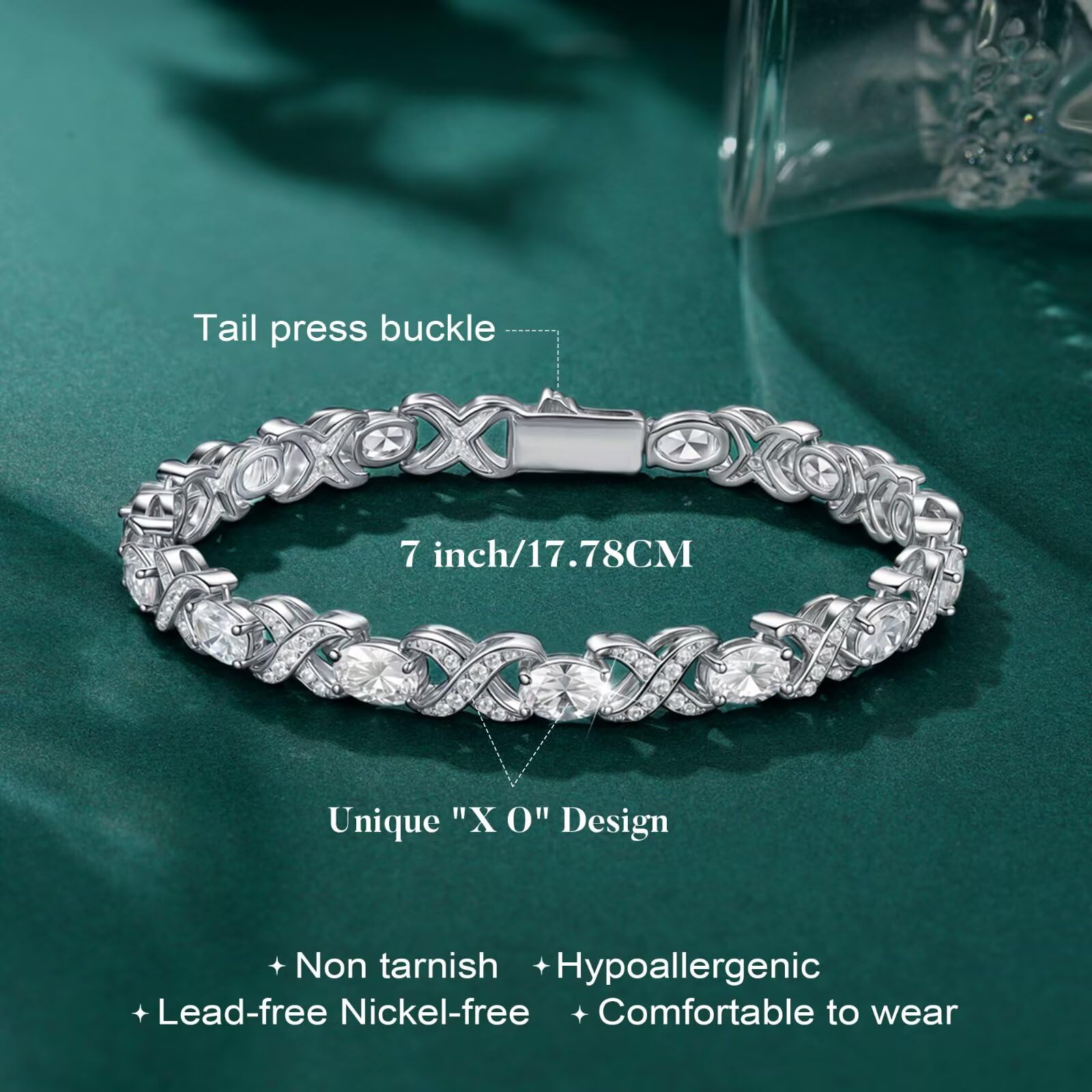 Iefil April Birthstone CZ Tennis Bracelets Unique X O Design Oval Birthstone Bracelets for Women Mothers Day Gifts Anniversary Jewelry Gifts for Wife Mom 7"