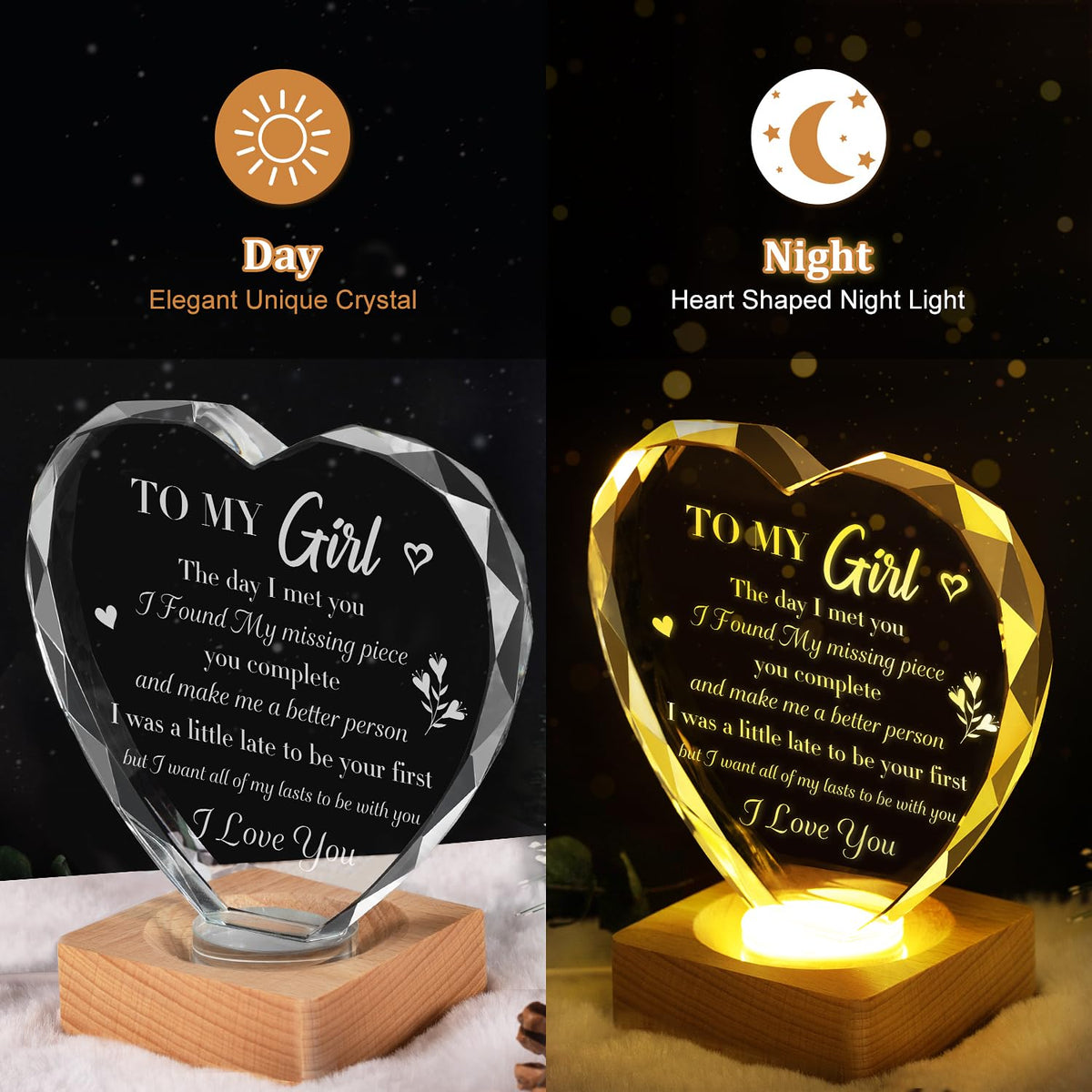 WAVEJOE to My Girl Gifts 3D Illusion Lamp for Girlfriend, Engraved Crystal Night Light Presents, Birthday Anniversary Christmas Valentines Day Gifts for Girlfriend Wife from Husband Boyfriend
