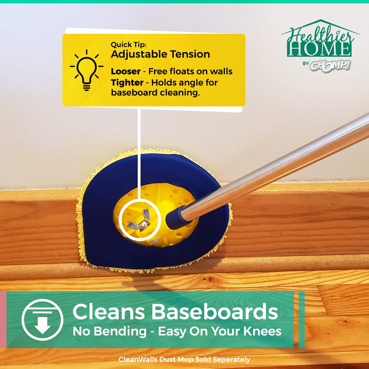 CHOMP! Microfiber Mop Refill Pack: 5 Minute CleanWalls 3-pak Yellow Reusable Washable Wall Washer, Ceiling Cleaner and Baseboard Duster - Dry Dust / Wet Wash Pads