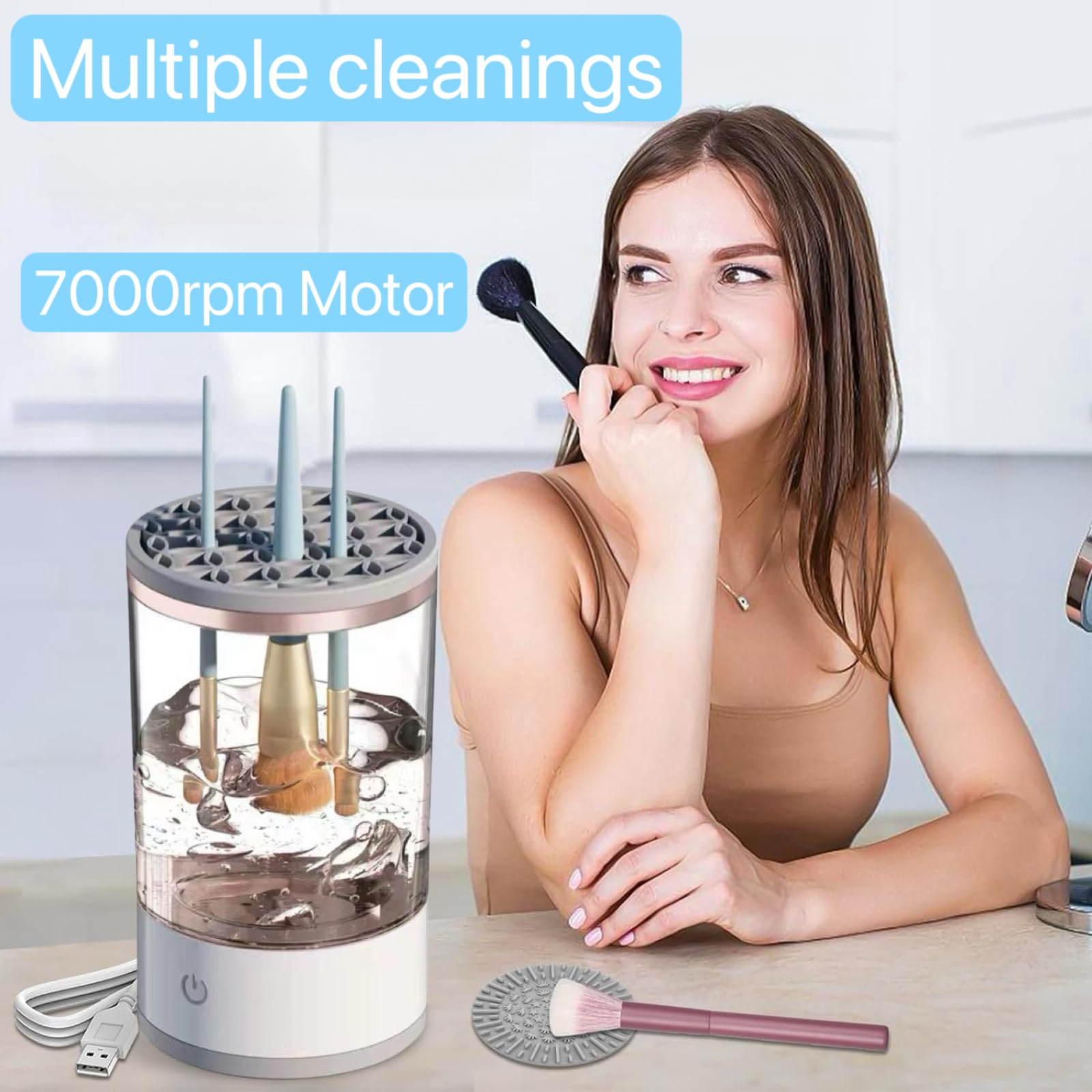 Makeup Brush Cleaner Electric,Makeup Brush Cleaner Machine,Electric Makeup Brush Cleaner, Ideal For Traveling And Makeup Lovers For Professionals (white)