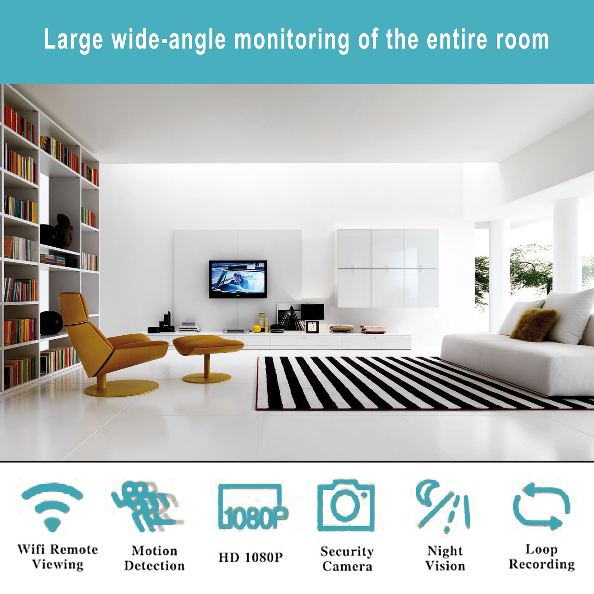 YUSYING Home Security Camera 1080P Indoor with Smoke Detector, WiFi Smart Nanny Camera with Night Vision and Motion Detection for Home,Business