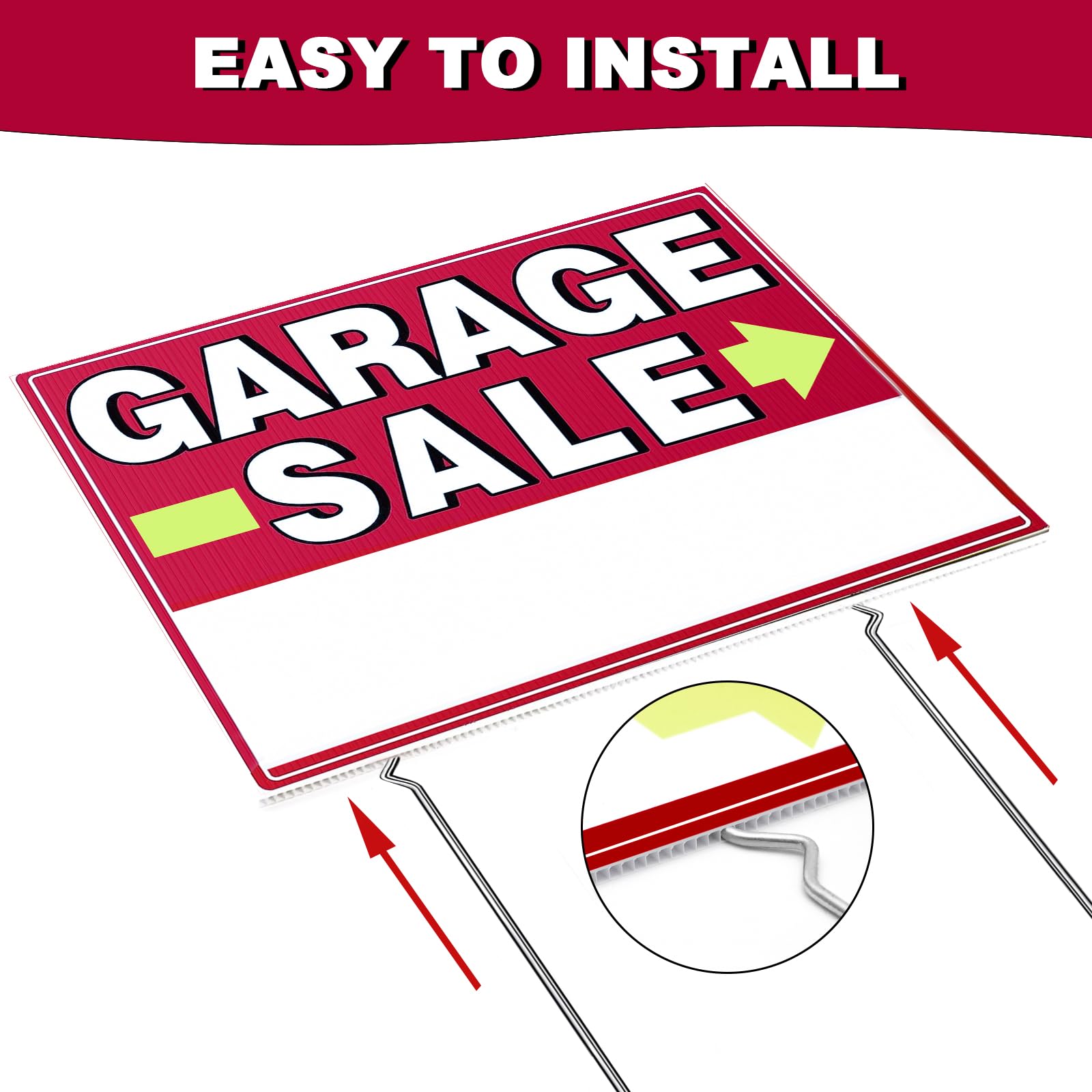 Garage Sale Sign, 6 Pcs 17" x 13" Garage Sale Signs with Stakes Yard Sale Signs with Stakes Weather-proof Garage Sale Sign with Arrow Metal Stakes for Outdoor Estate (Double Side)