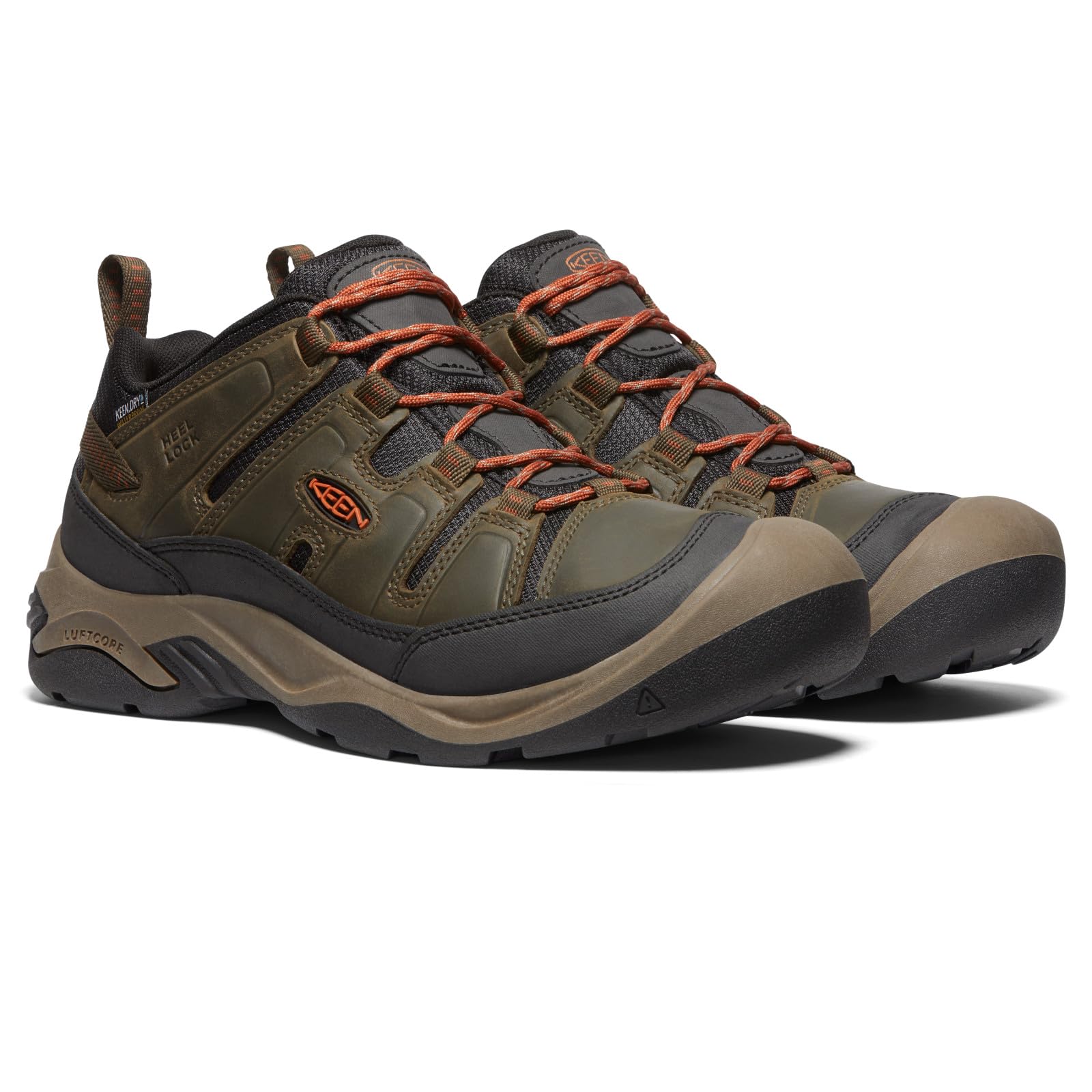 KEEN Men’s Circadia Low Height Comfortable Waterproof Hiking Shoes, Black Olive/Potters Clay, 14 Medium US