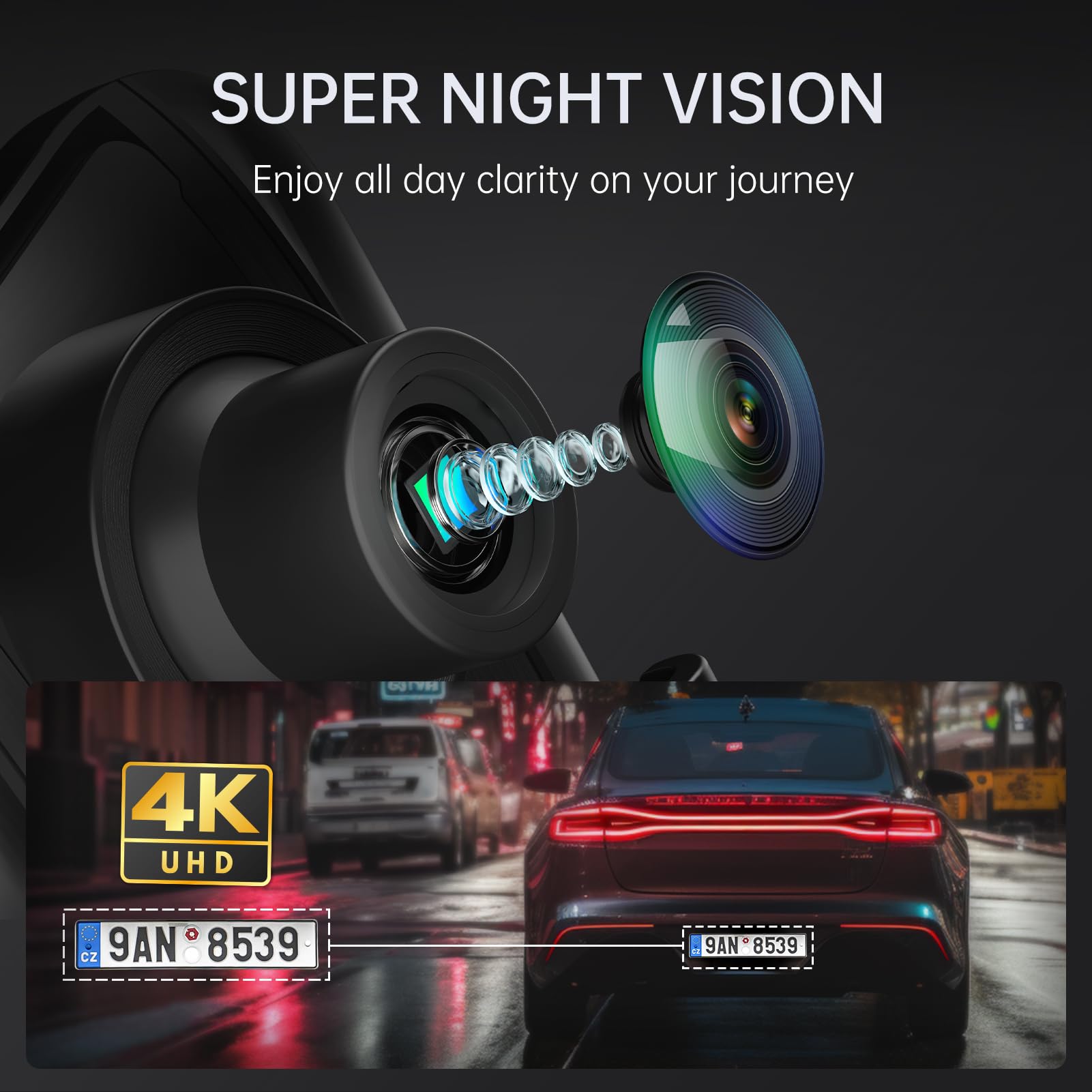 Veement 4K Rear View Mirror Camera, 10'' Mirror Dash Cam with 1080P Rear Camera, Dash Cam Front and Rear for Car with Voice Control, 24H Parking Mode, Night Vision, Free 32GB Card