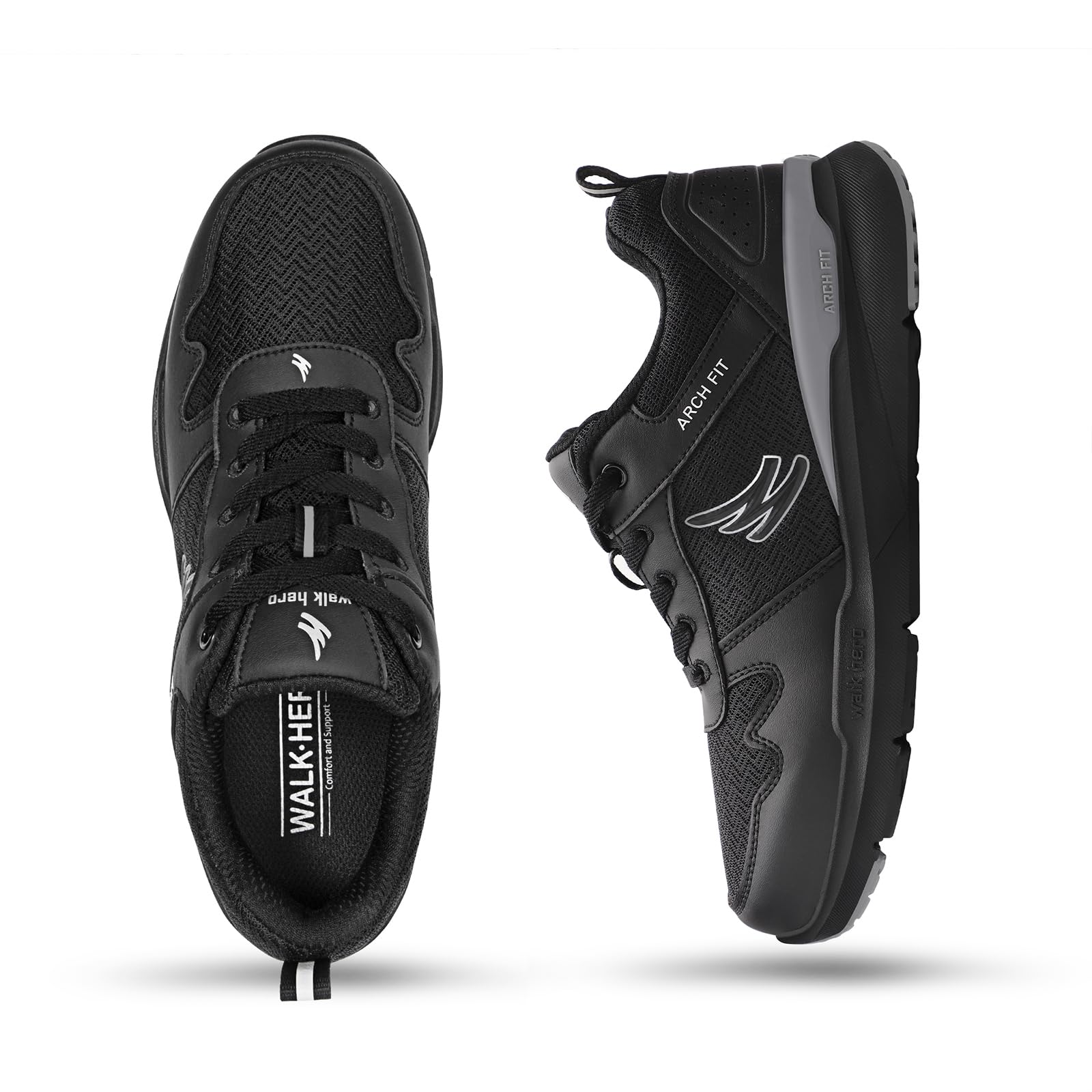 Mens Walking Shoes for Plantar Fasciitis, Orthopedic Casual Sneakers for Men with Arch Support, Wide Toe Box Shoes for Pain Relief with Non Slip Rubber Sole(Black, 8.5)