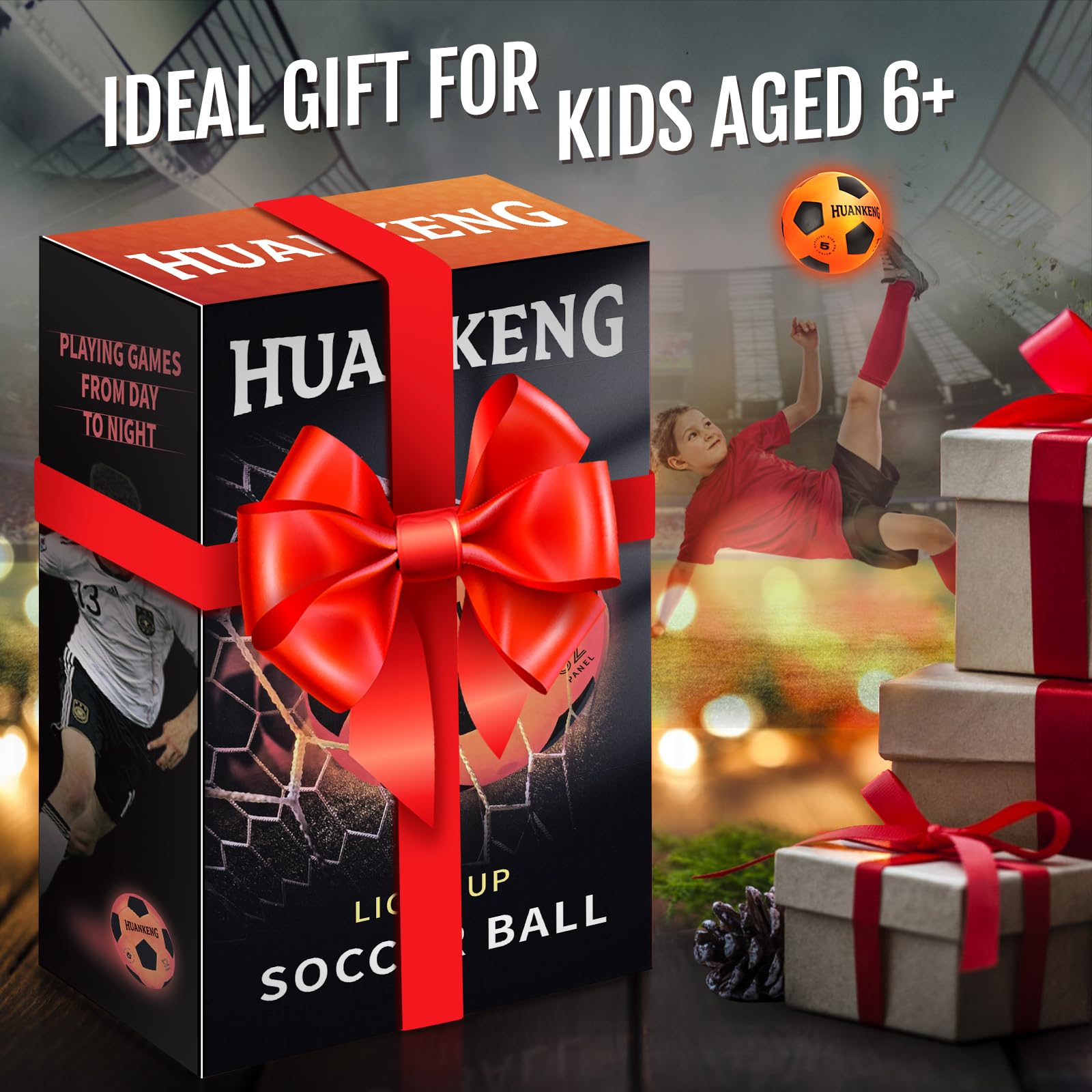 HuanKeng Rechargeable Glow in The Dark Soccer Ball Birthday Gifts for 6 7 8 9 10 11 12 13 14 15 Year Old Boys, NO.5 Sports Outdoor Light Up Soccer Ball Games Stuff for Teen Kids Boy Toys Ages 6-15