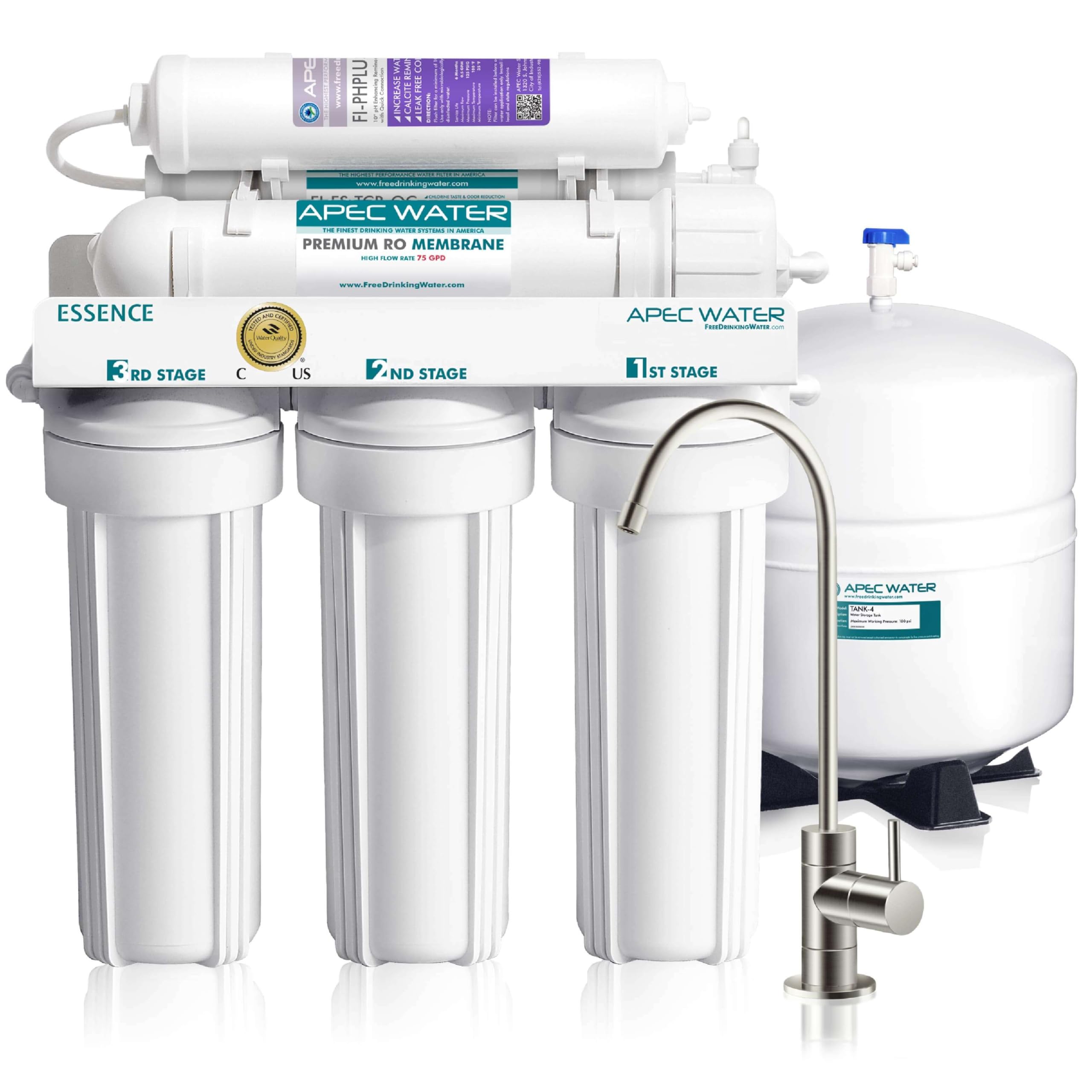 APEC Water Systems ROES-PH75 Essence Series Top Tier Alkaline Mineral pH+ 75 GPD 6-Stage Certified Ultra Safe Reverse Osmosis Drinking Water Filter System