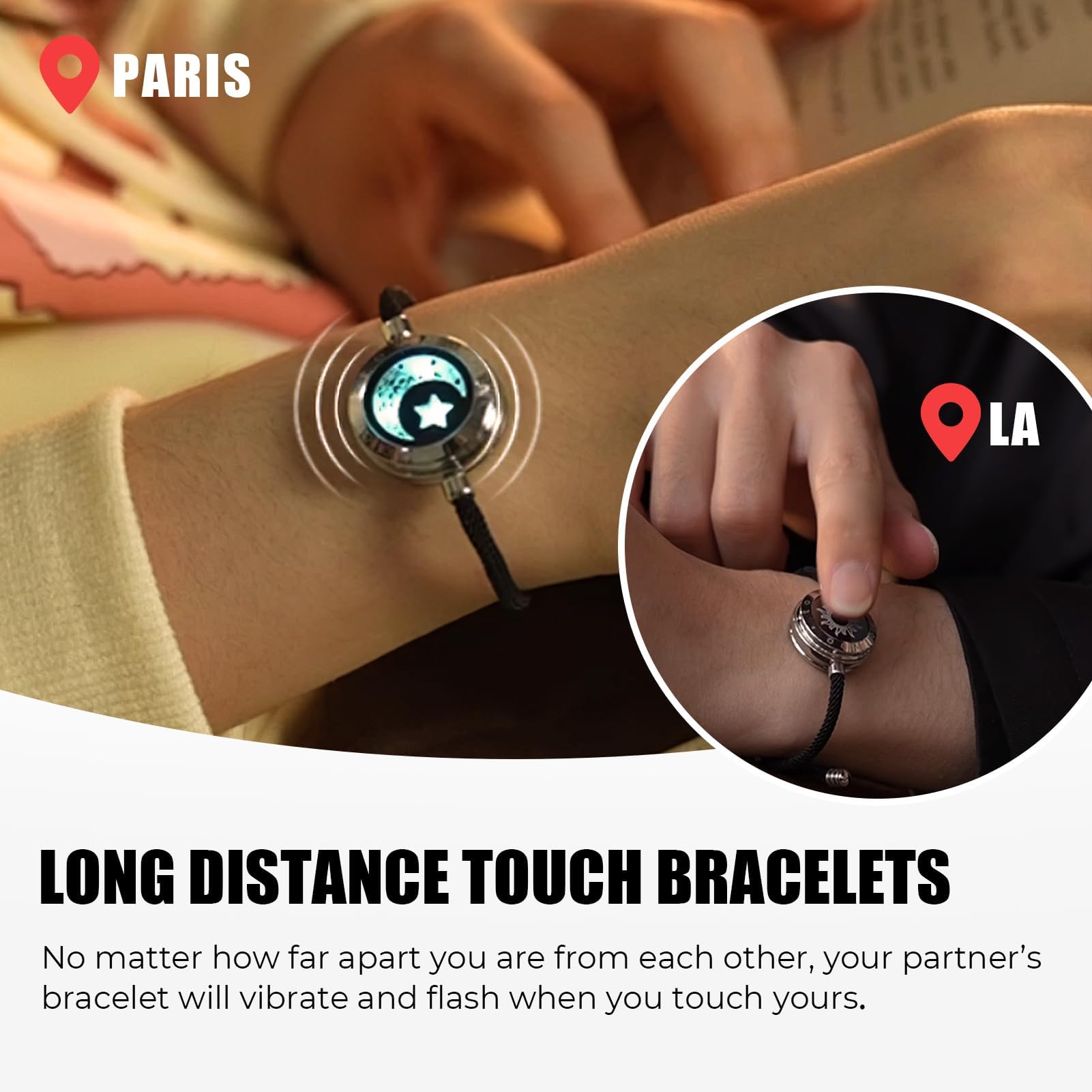 TOTWOO Touch Bracelets for Couples, Vibration & Light up for Love Couples| Long Distance Relationship Gifts for Girlfriend Bluetooth Pairing Jewelry